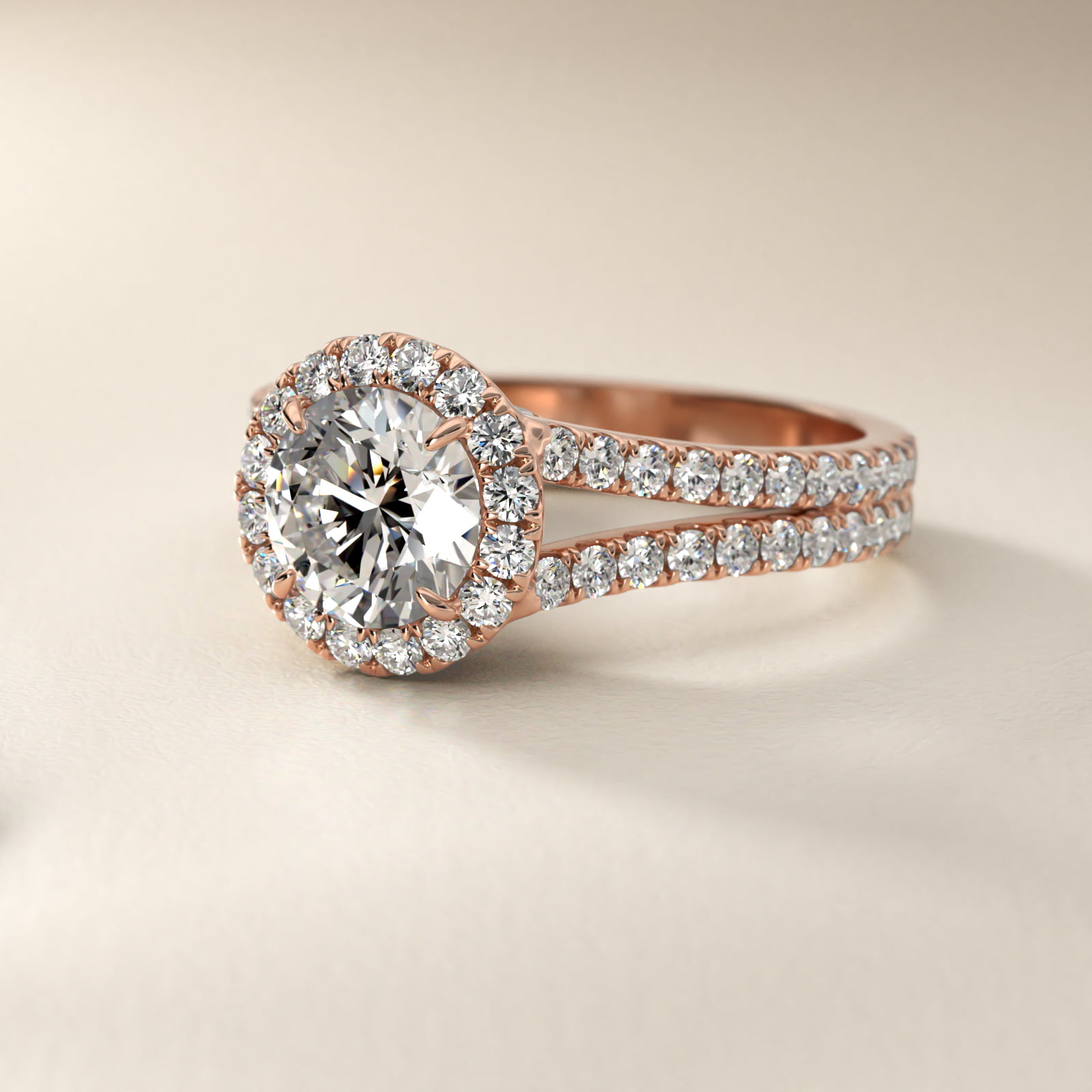 Round Split Band Diamond Halo Engagement Ring In 14K Rose Gold By James Allen