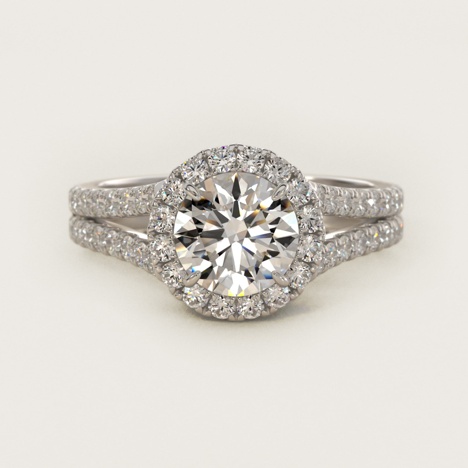 Round Split Band Diamond Halo Engagement Ring In 14K White Gold By James Allen
