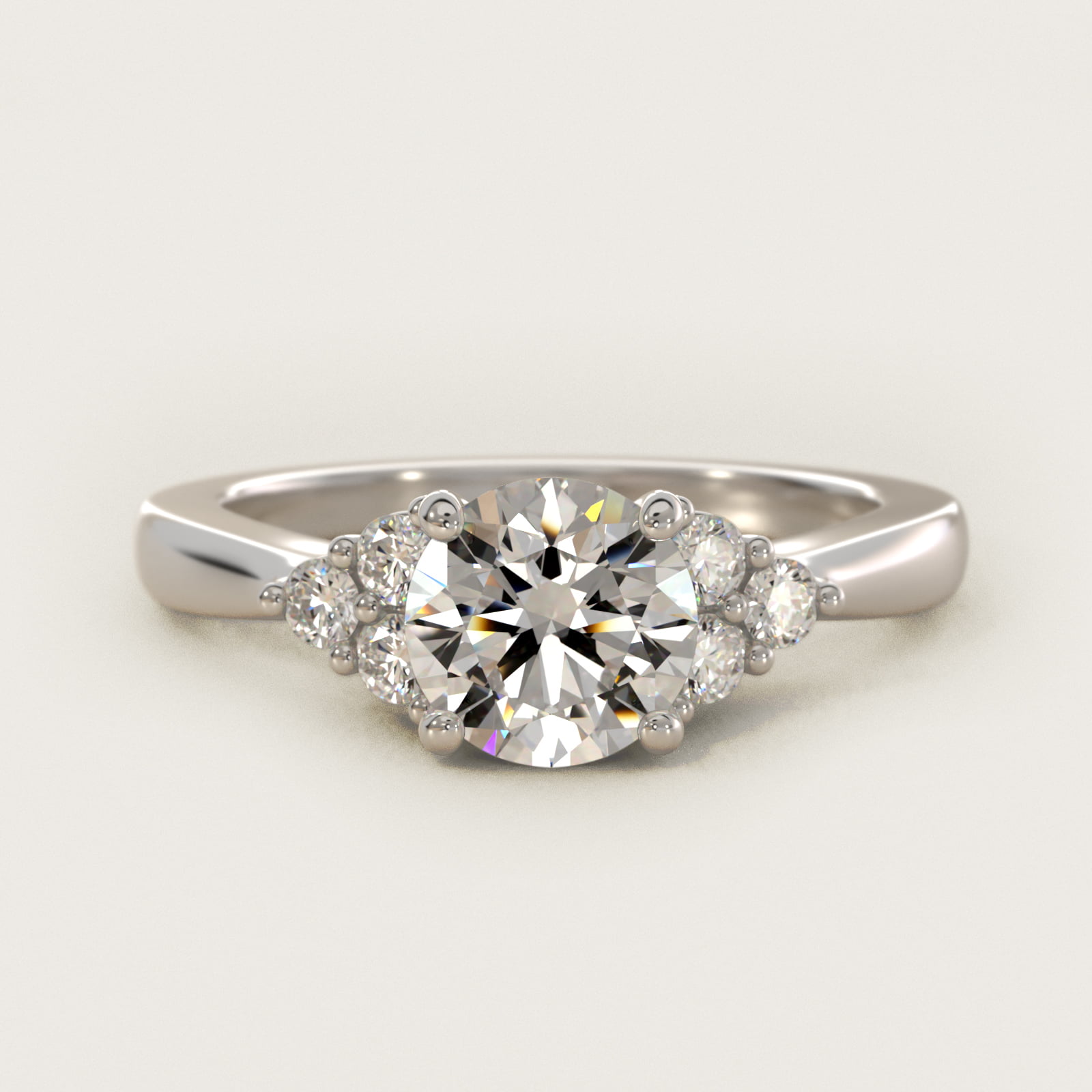 Triple Side Stone Diamond Engagement Ring In 18K White Gold By James Allen