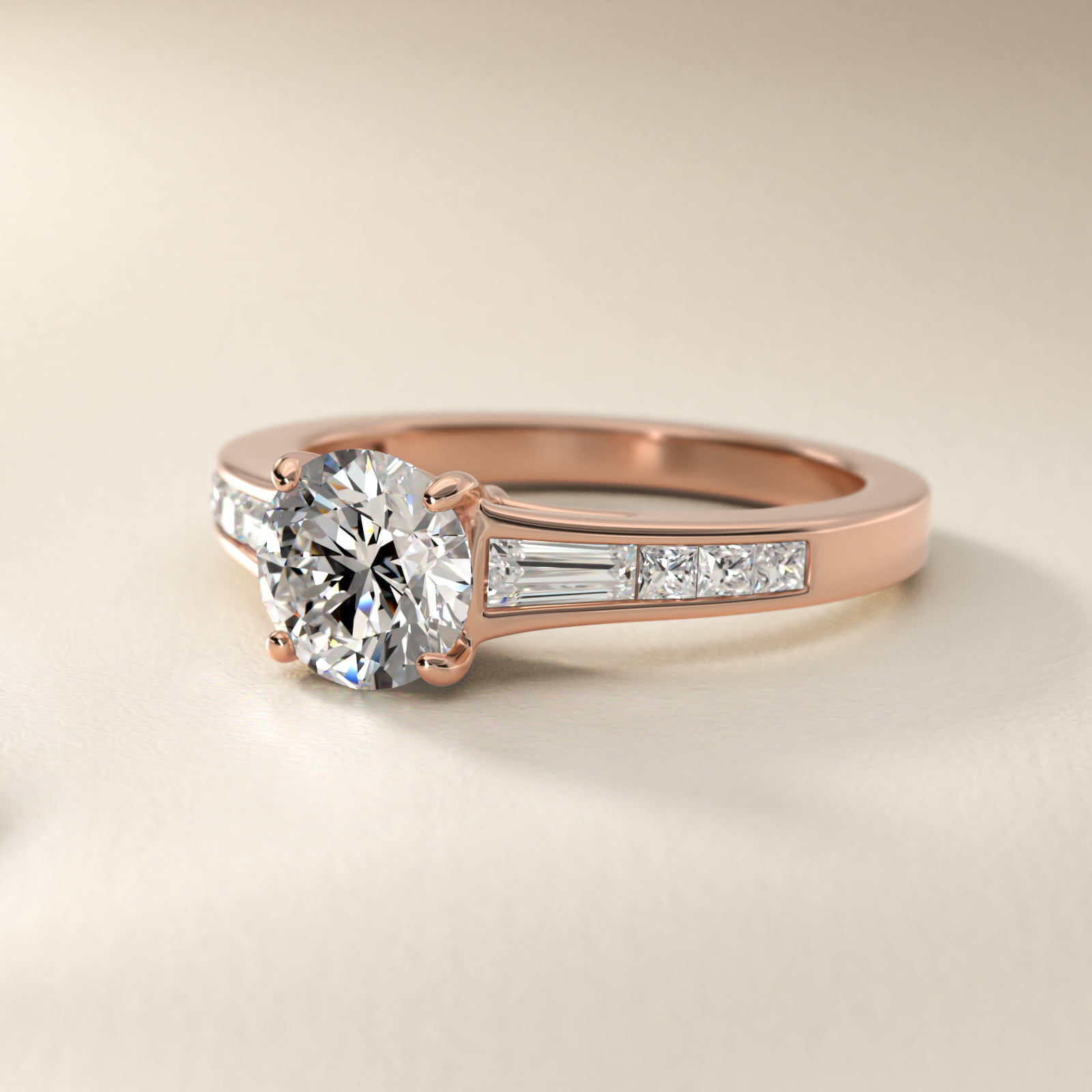 Engagement Ring With Channel Set Tapered Baguette And Princess Cut Diamonds In 14K Rose Gold By James Allen