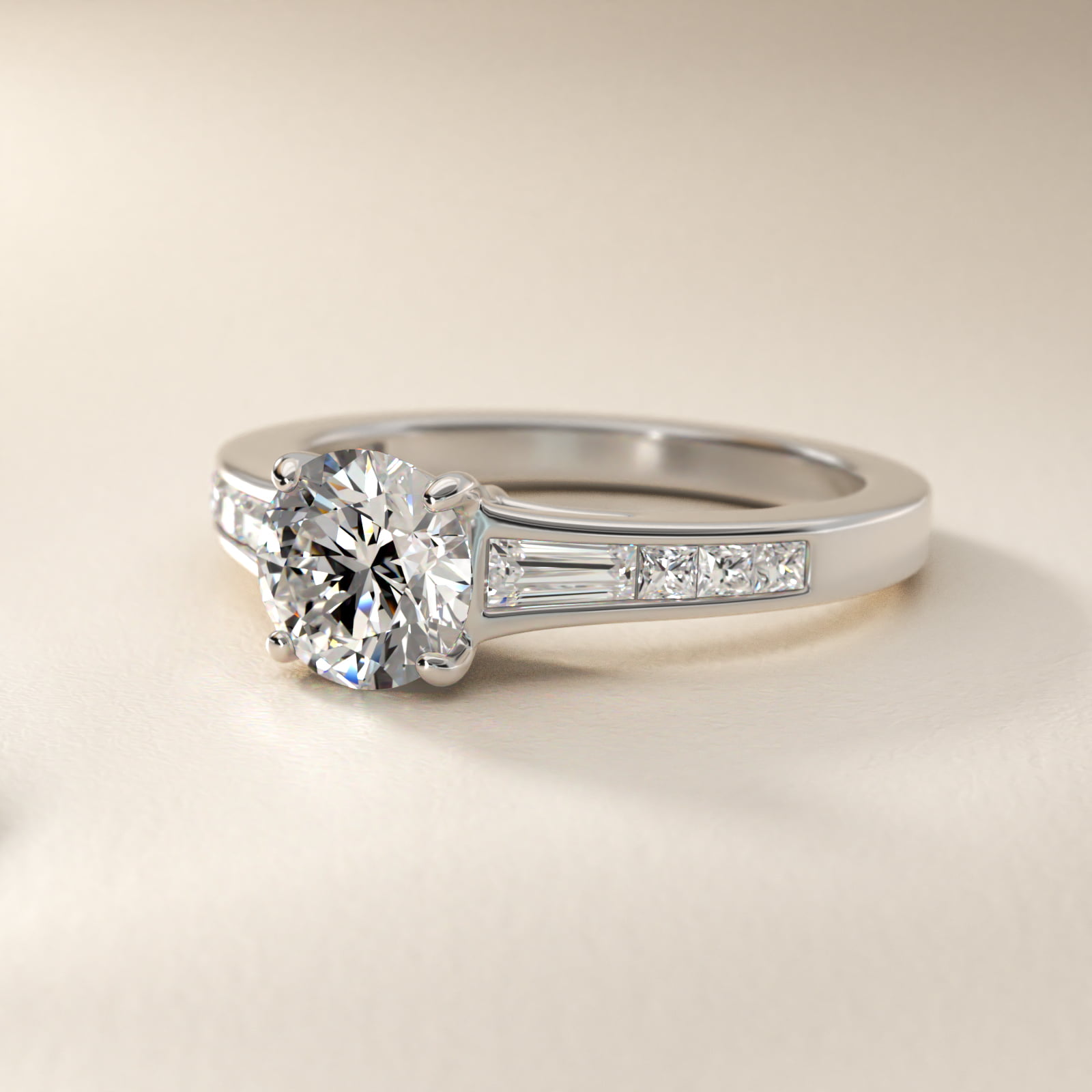 Engagement Ring With Channel Set Tapered Baguette And Princess Cut Diamonds In 14K White Gold By James Allen