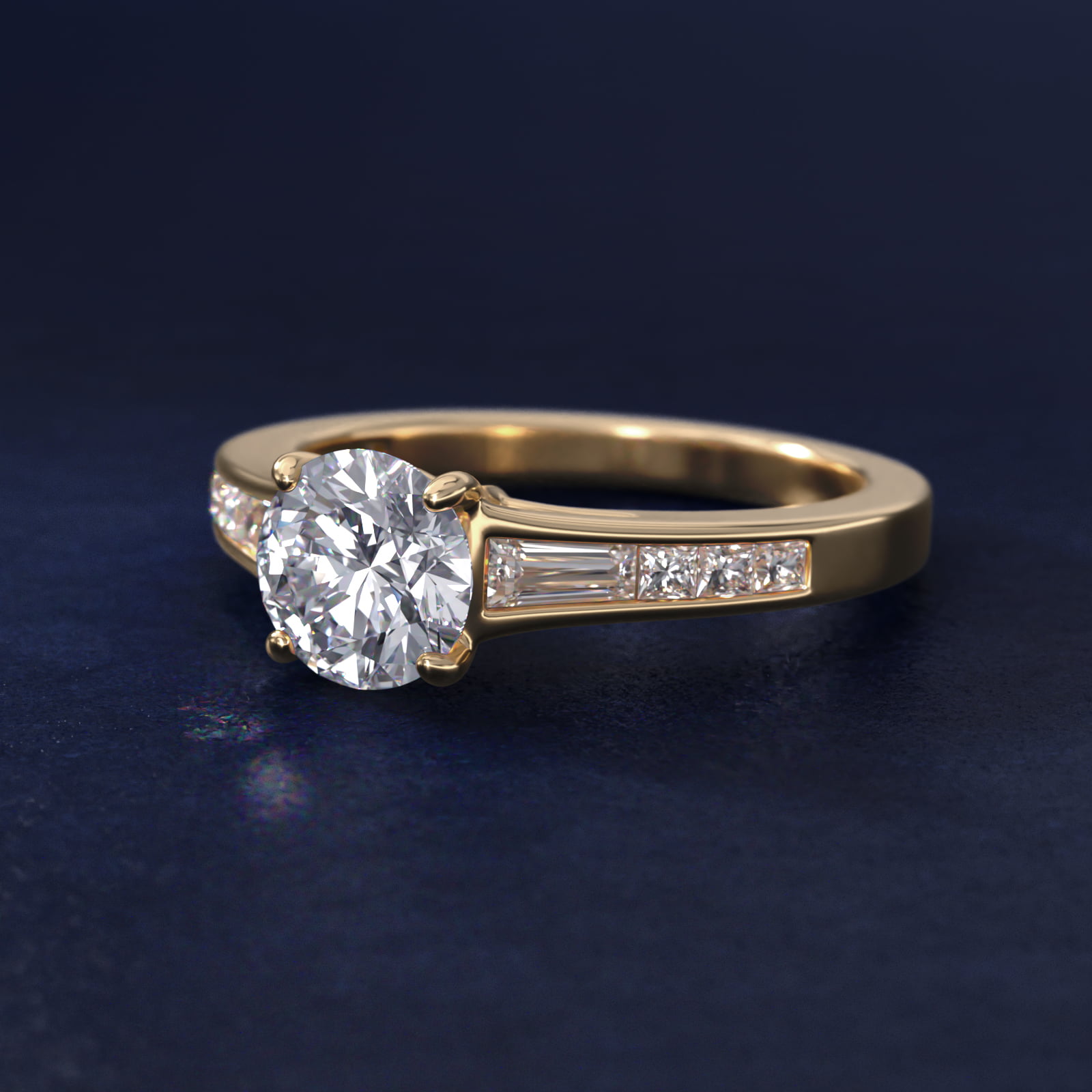Engagement Ring With Channel Set Tapered Baguette And Princess Cut Diamonds In 18K Yellow Gold By James Allen