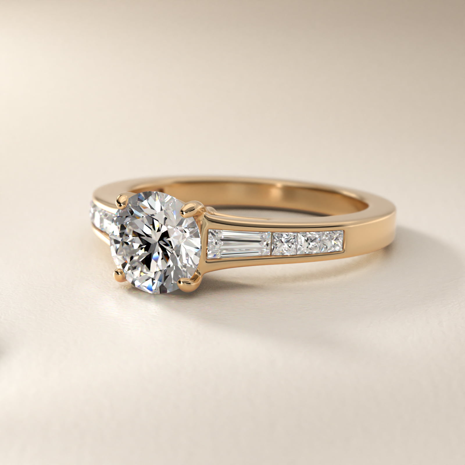 Engagement Ring With Channel Set Tapered Baguette And Princess Cut Diamonds In 14K Yellow Gold By James Allen