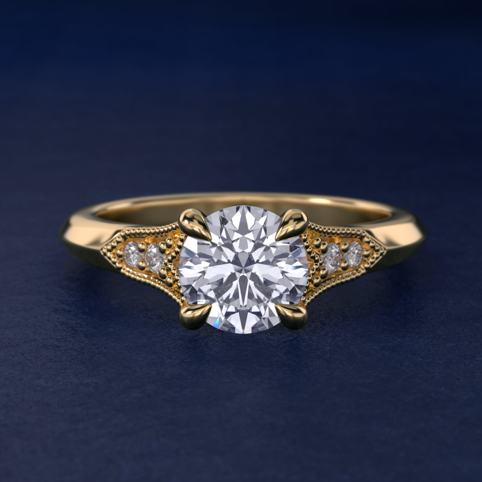 Art Deco Inspired Fleur-De-Lis Pavé Vintage-Style Engagement Ring In 18K Yellow Gold By James Allen