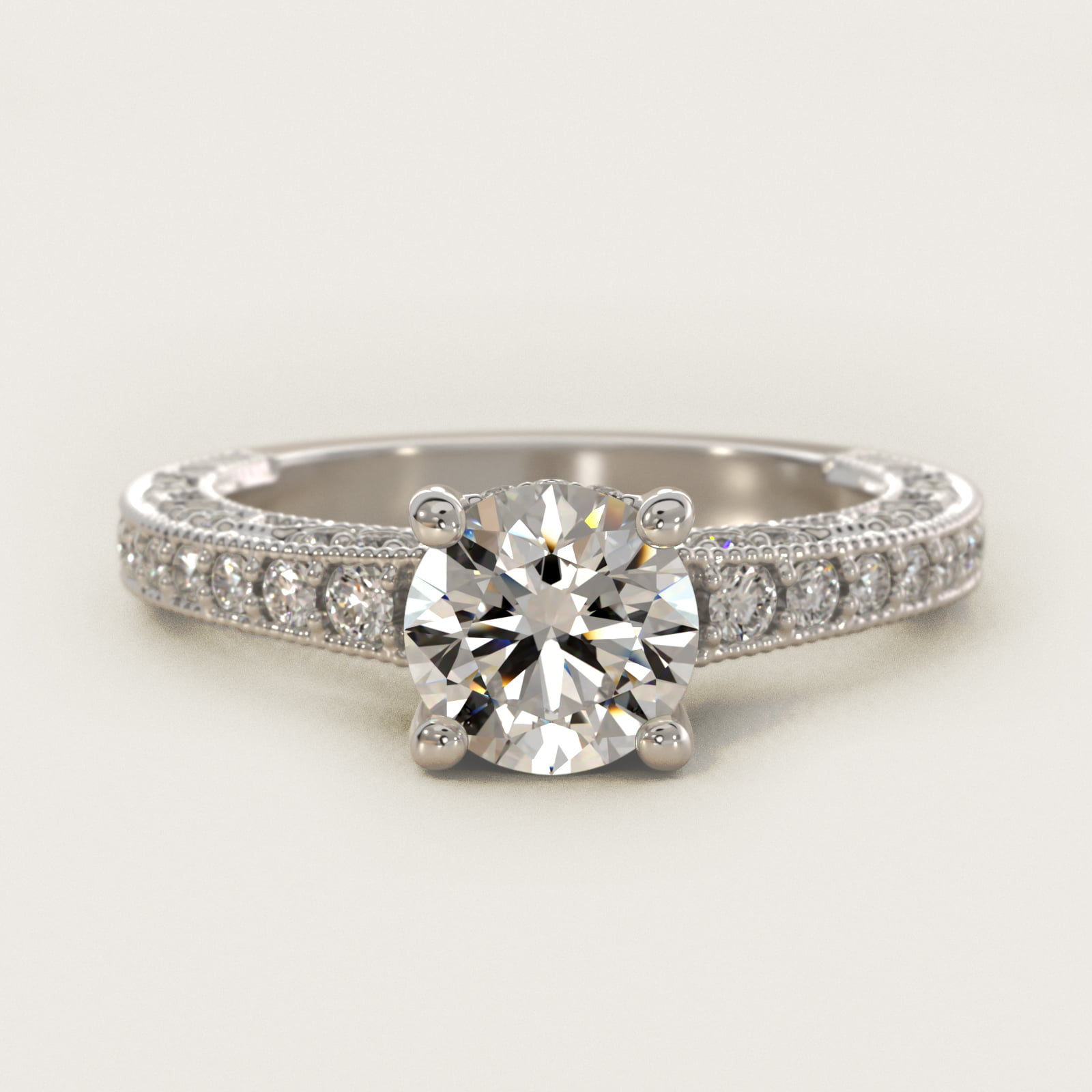 Milgrain Lace Pavé Vintage-Style Engagement Ring In 14K White Gold By James Allen