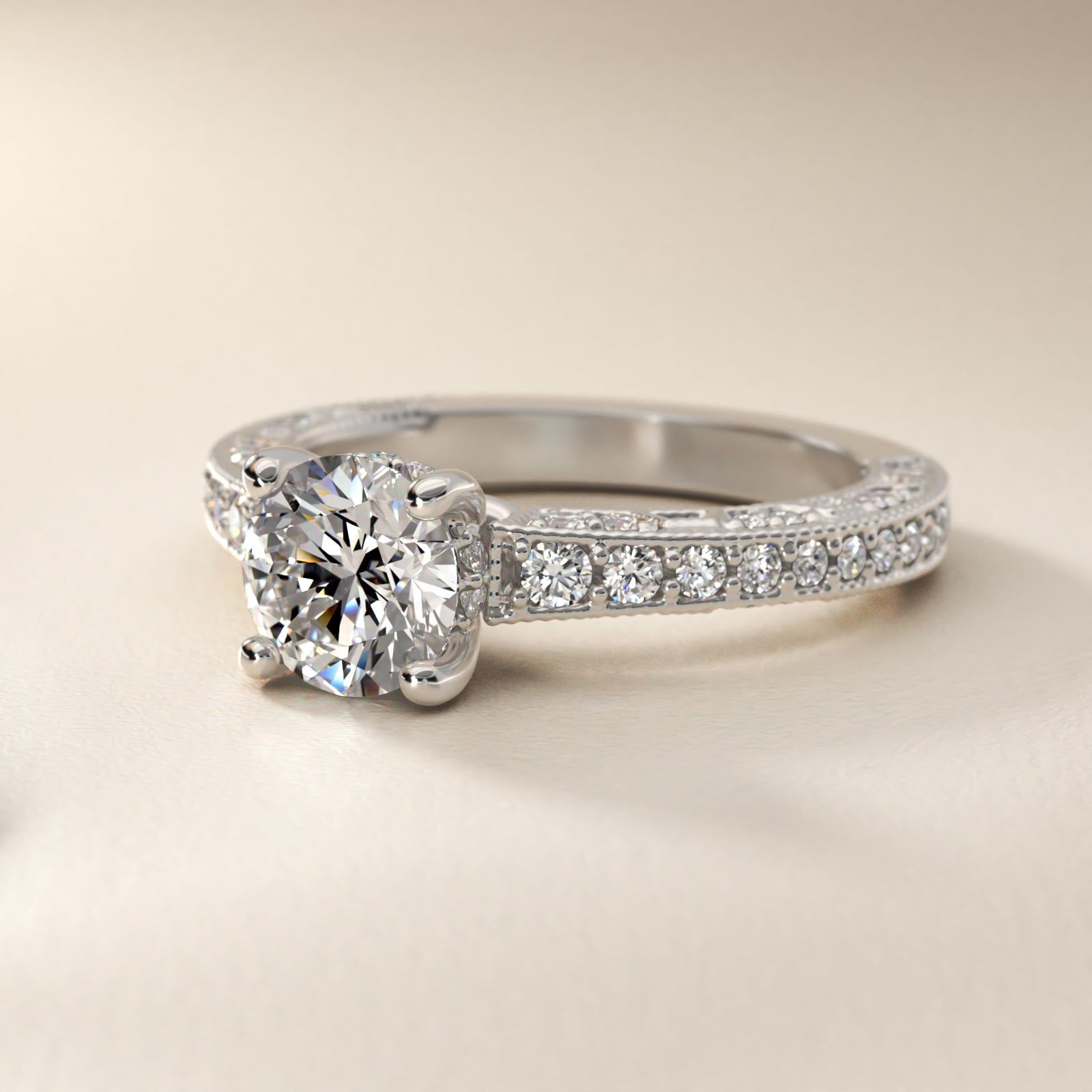 Milgrain Lace Pavé Vintage-Style Engagement Ring In Platinum By James Allen
