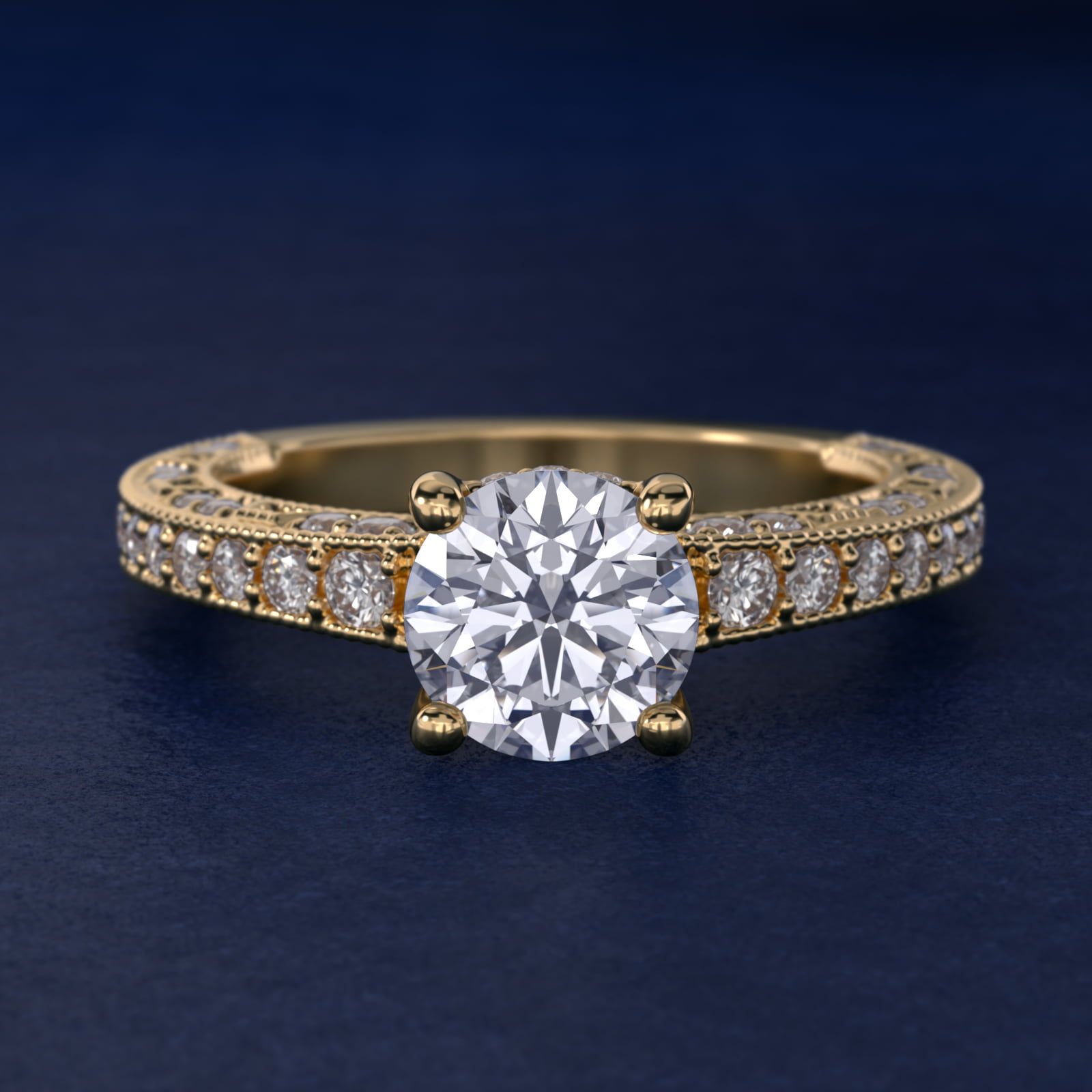 Milgrain Lace Pavé Vintage-Style Engagement Ring In 14K Yellow Gold By James Allen