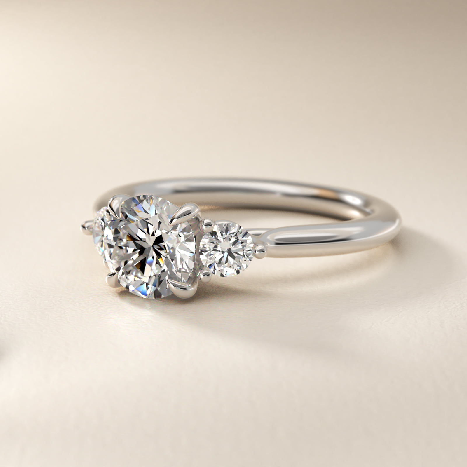 Classic Round Diamond Three Stone Engagement Ring In 18K White Gold By James Allen