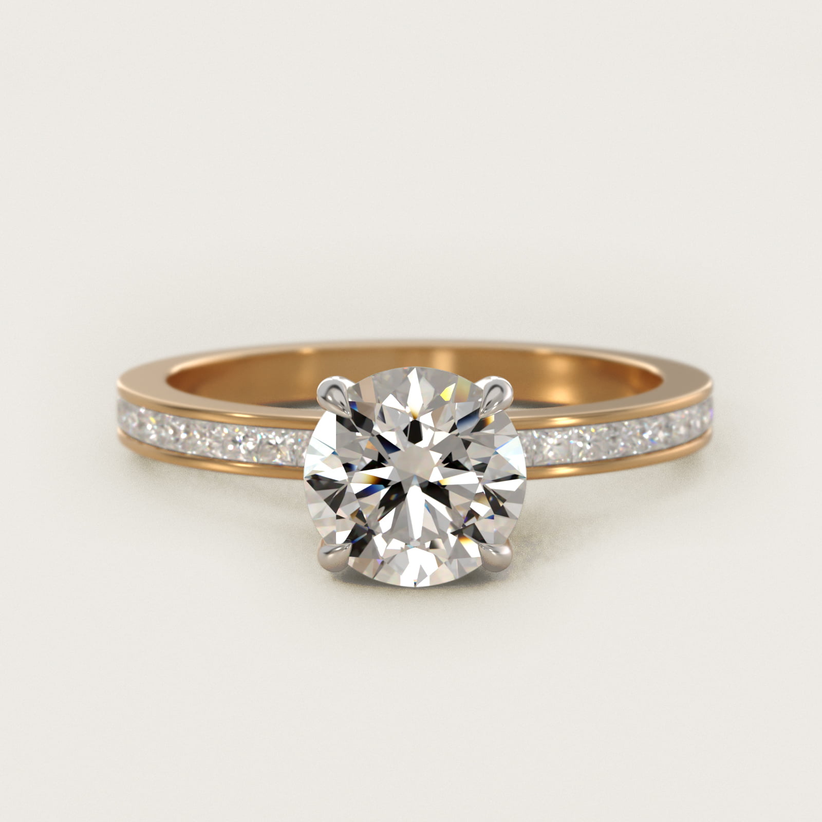 Engagement Ring With Channel Set Princess Cut Diamonds In 18K Yellow ...