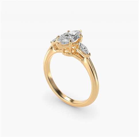 Marquise lab-grown three stone setting in 14k yellow gold with a marquise center diamond