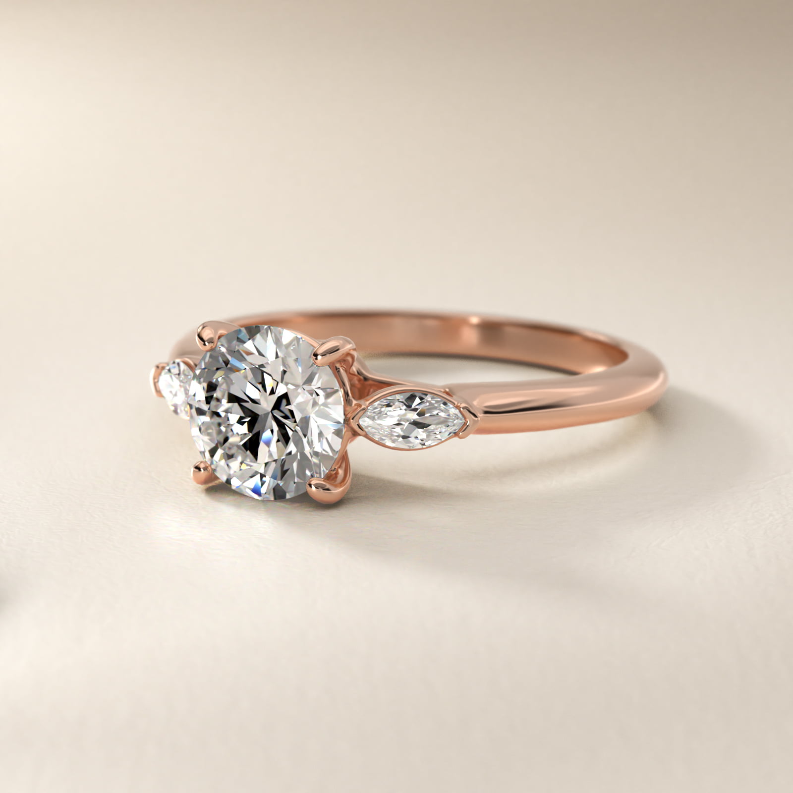 Marquise Cut Diamond Three Stone Engagement Ring In 14K Rose Gold By James Allen