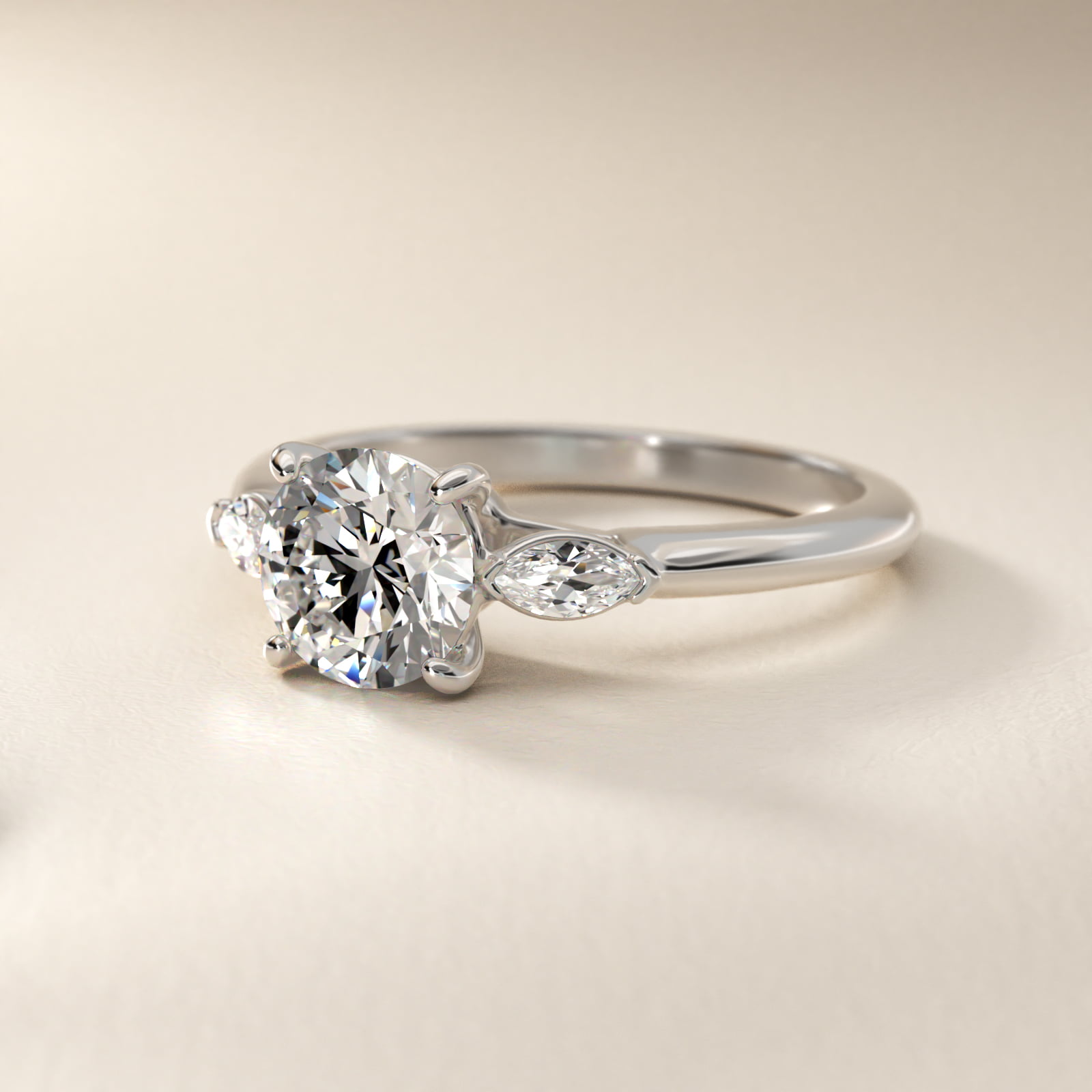 Marquise Cut Diamond Three Stone Engagement Ring In 14K White Gold By James Allen