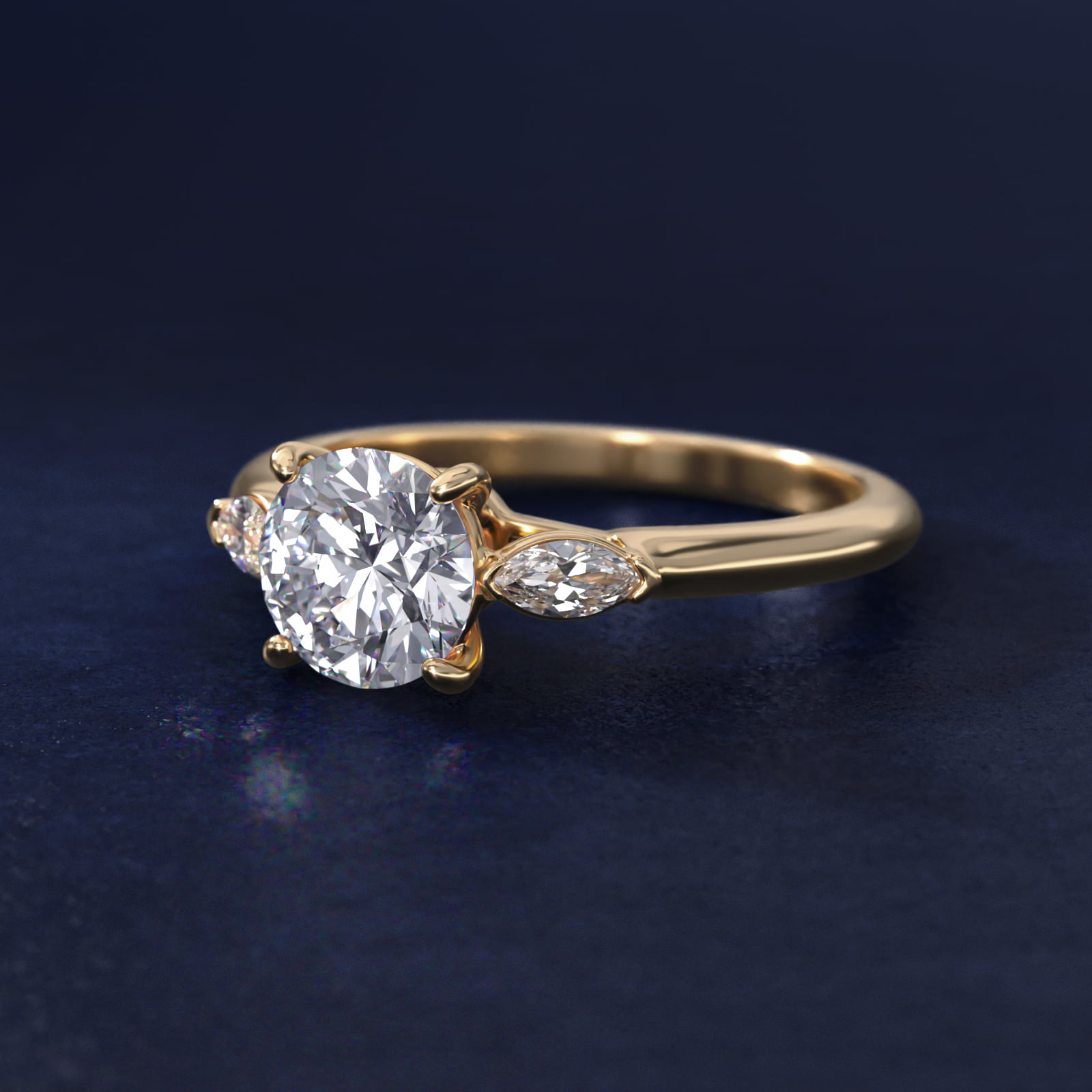 Marquise Cut Diamond Three Stone Engagement Ring In 18K Yellow Gold By James Allen