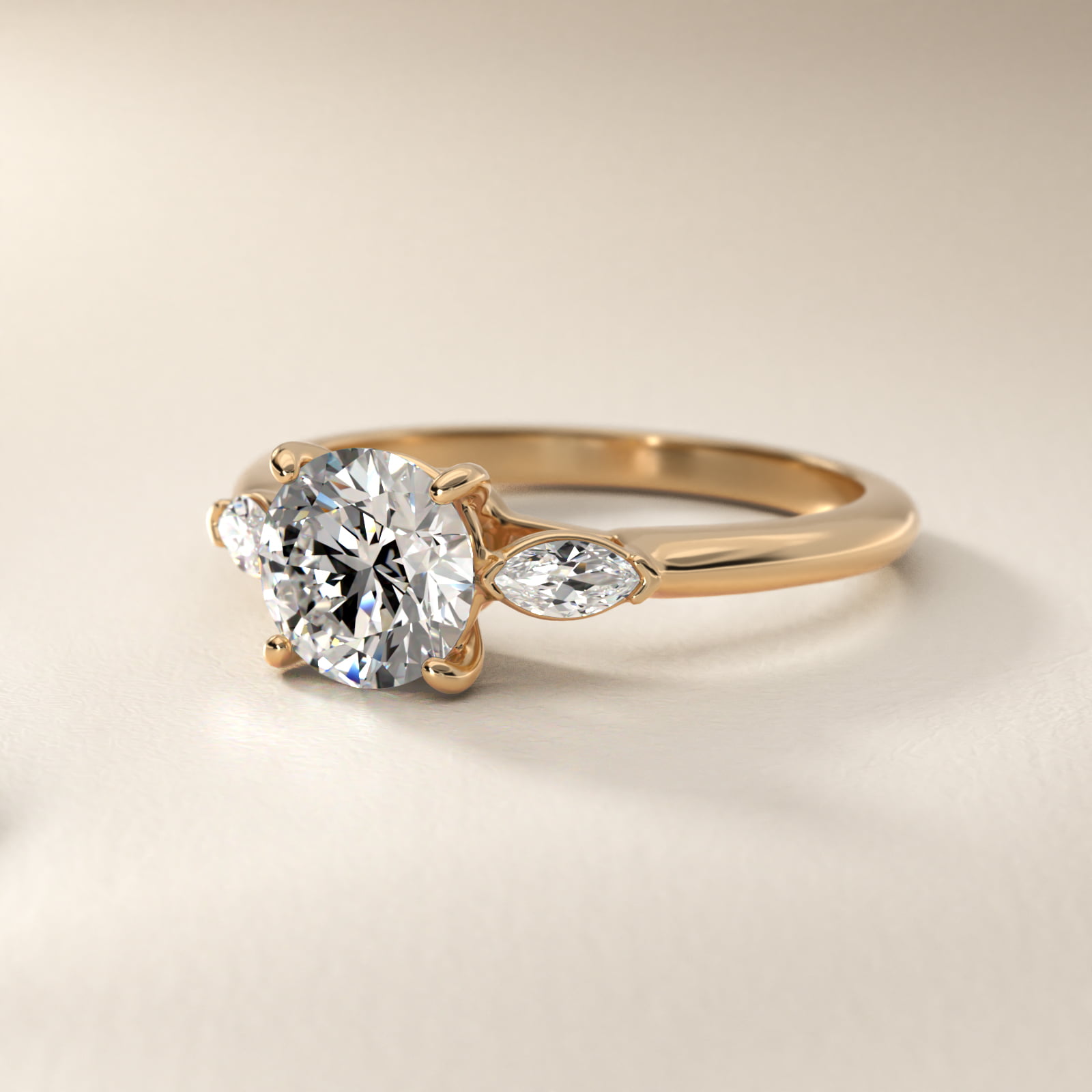Marquise Cut Lab-Grown Diamond Three Stone Engagement Ring In 14K Yellow Gold By James Allen