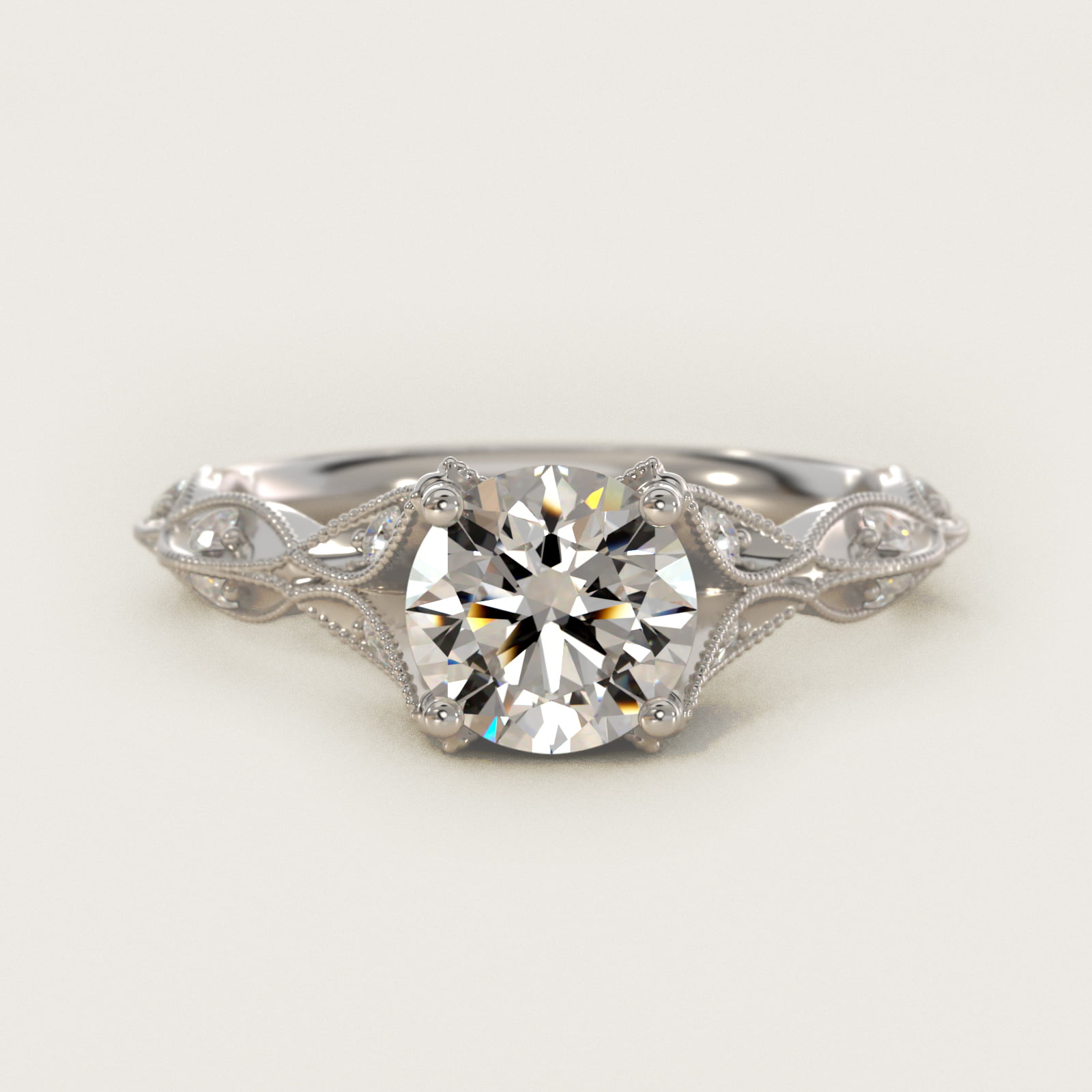 Milgrain Navette Vintage-Style Engagement Ring In 14K White Gold By James Allen