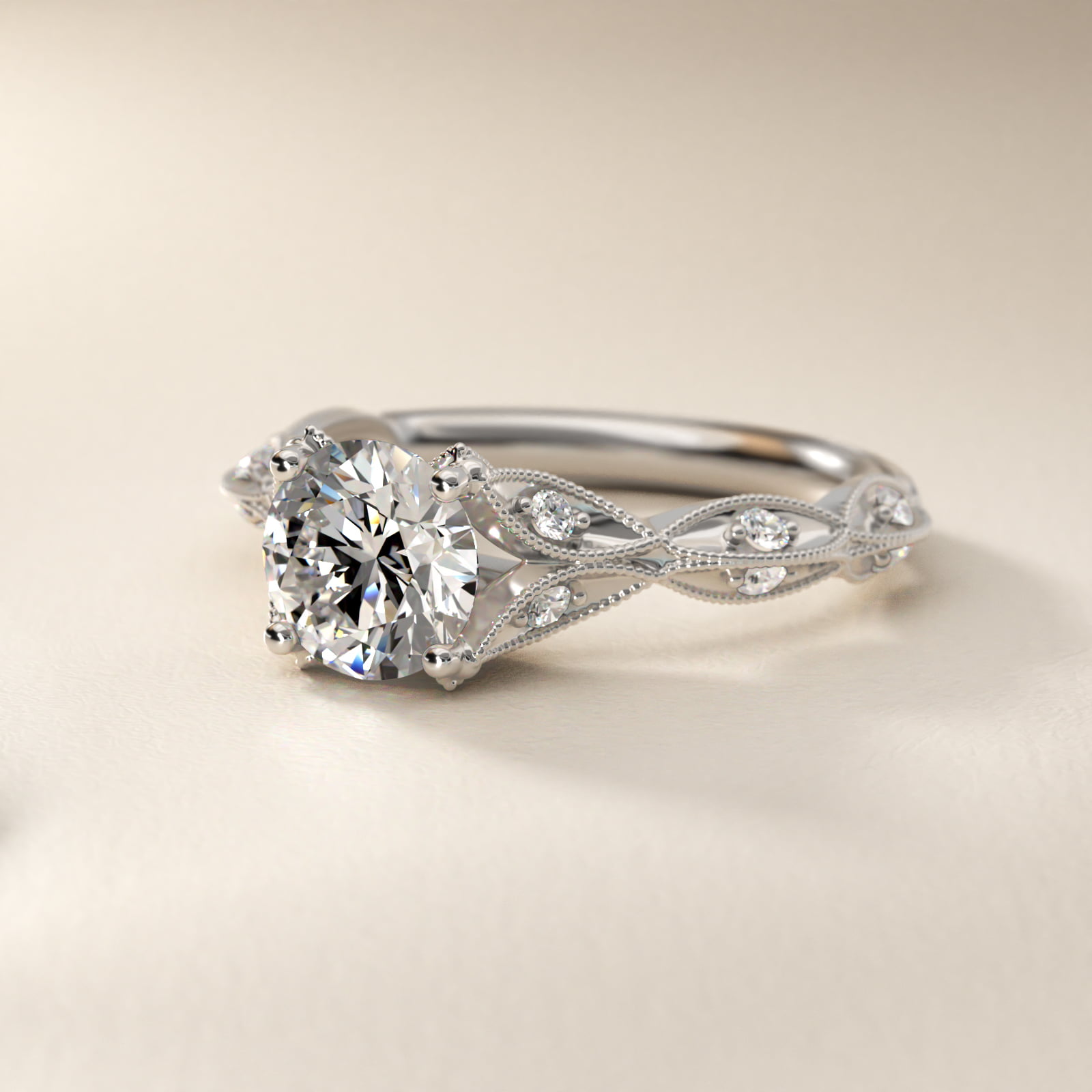 Milgrain Navette Vintage-Style Engagement Ring In 18K White Gold By James Allen