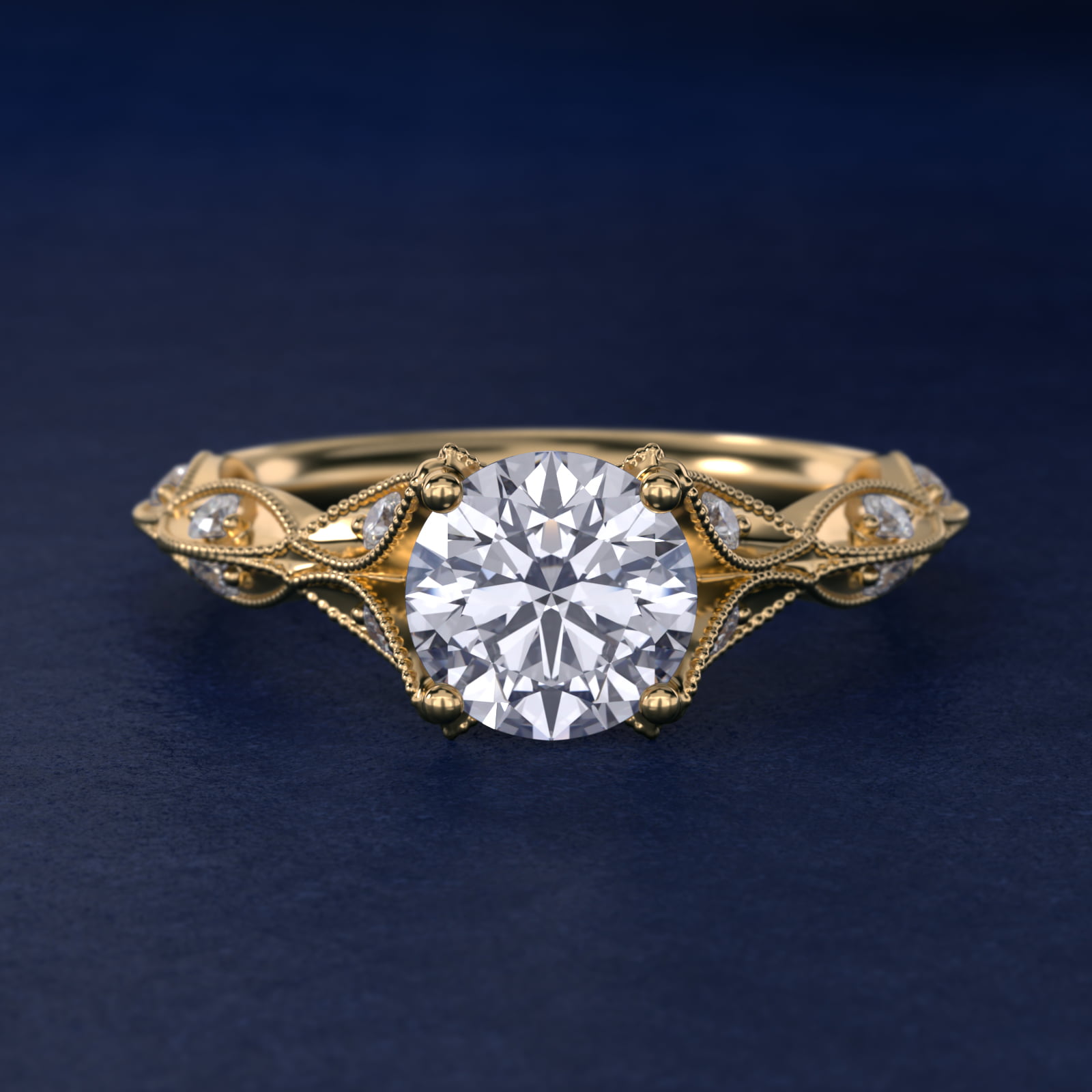 Milgrain Navette Vintage-Style Engagement Ring In 18K Yellow Gold By James Allen