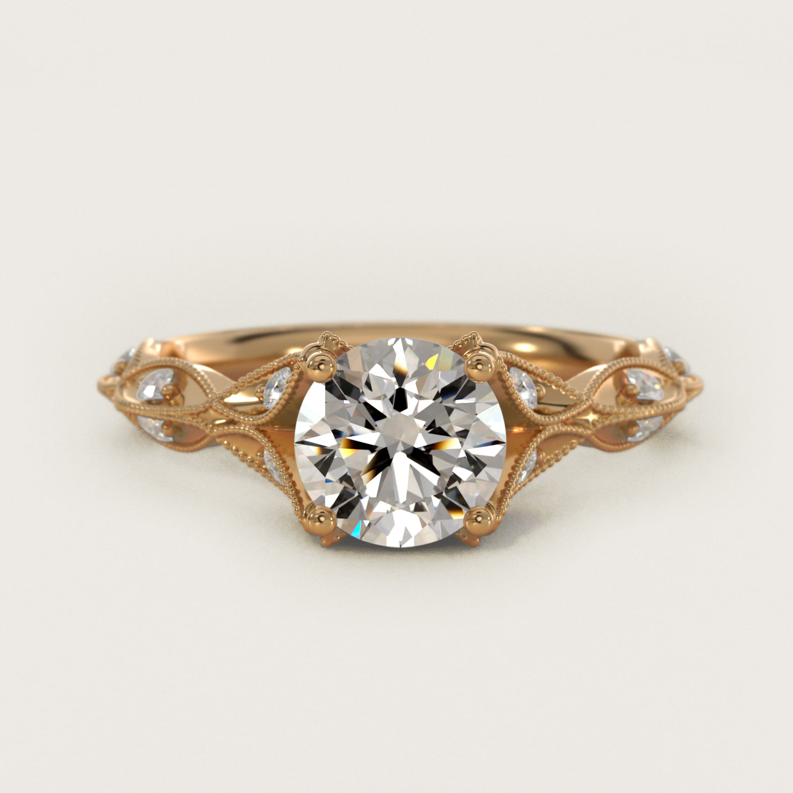 Milgrain Navette Vintage-Style Engagement Ring In 14K Yellow Gold By James Allen