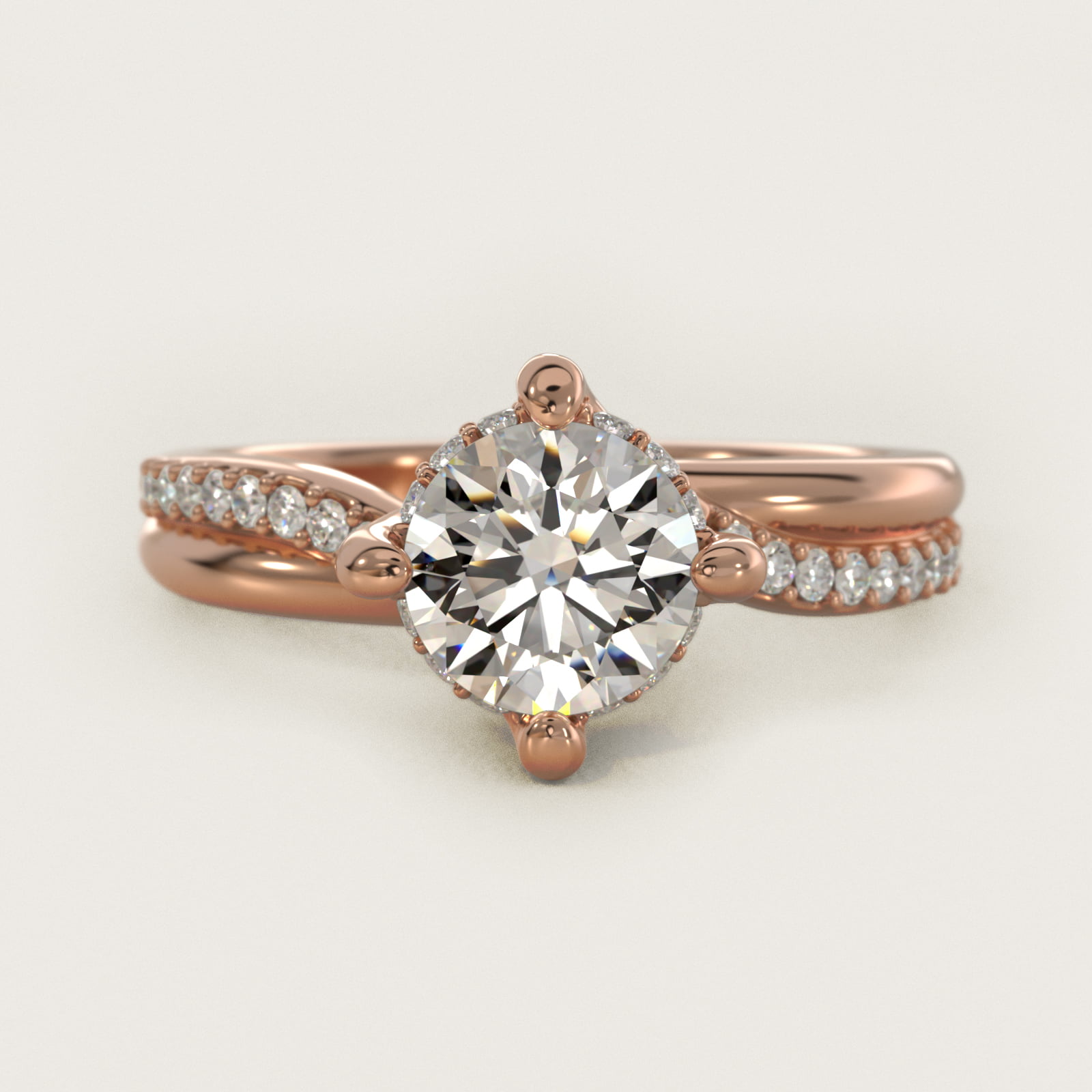 Twisted Pavé Kite-Set Diamond Engagement Ring In 14K Rose Gold By James Allen