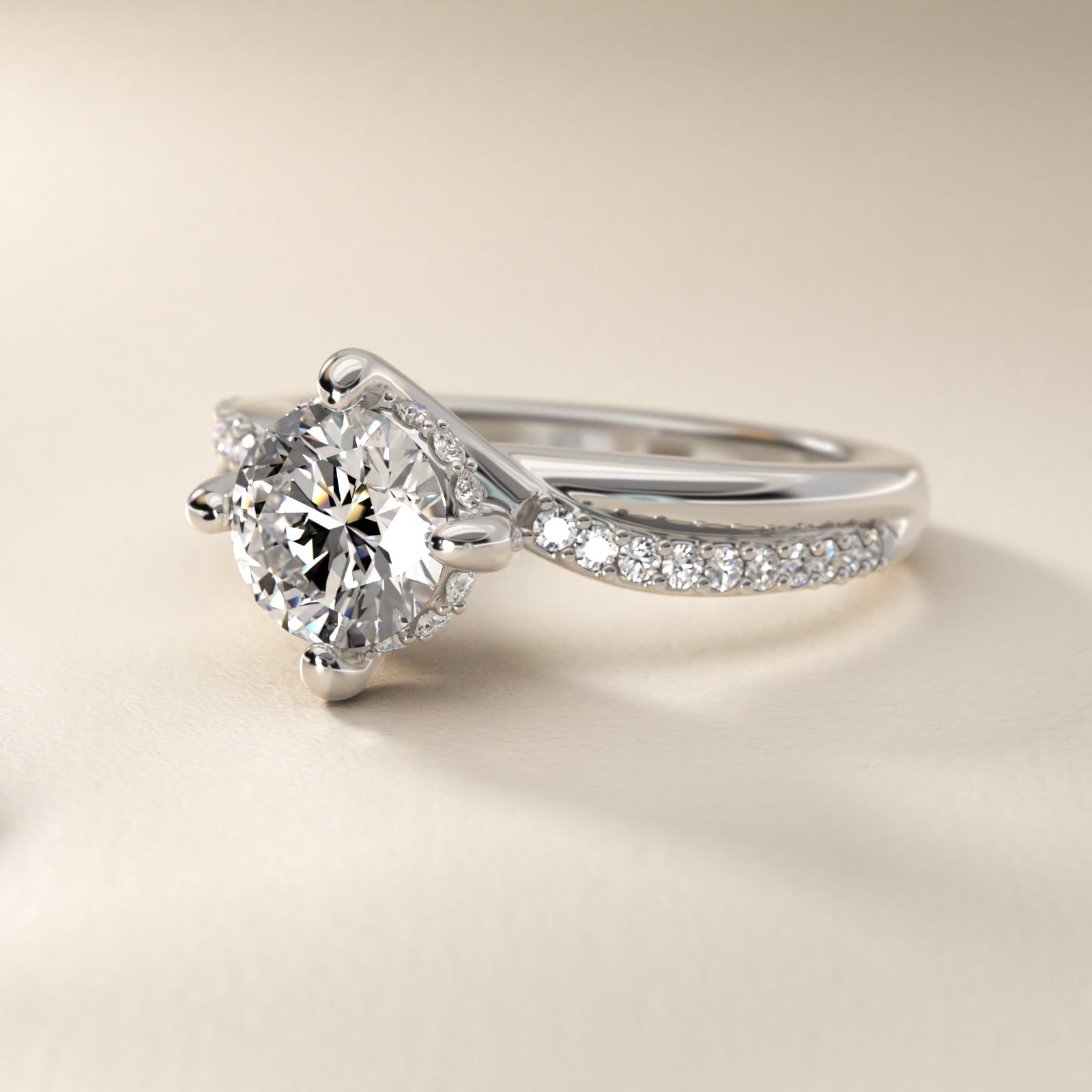 Twisted Pavé Kite-Set Diamond Engagement Ring In 18K White Gold By James Allen