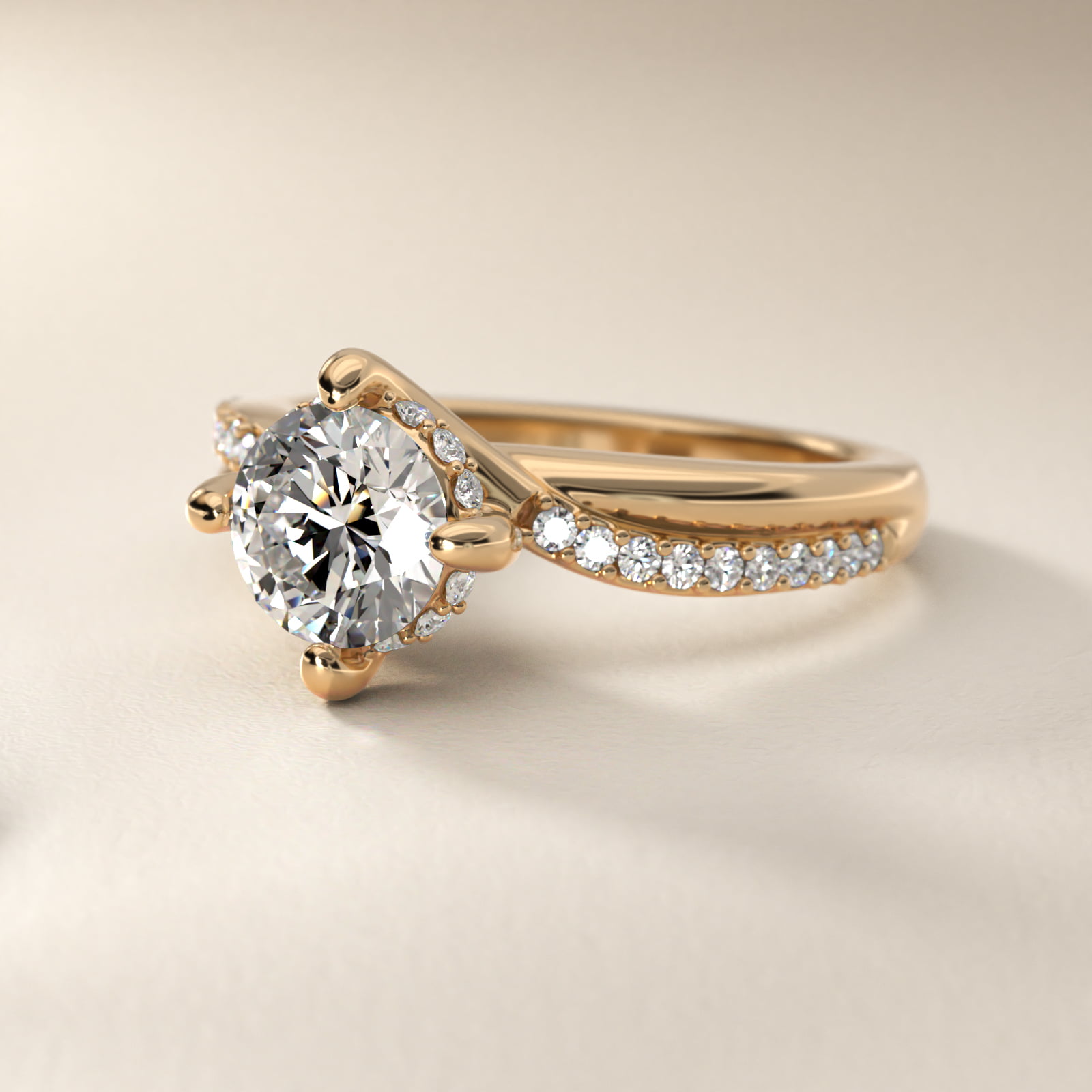 Twisted Pavé Kite-Set Diamond Engagement Ring In 18K Yellow Gold By James Allen