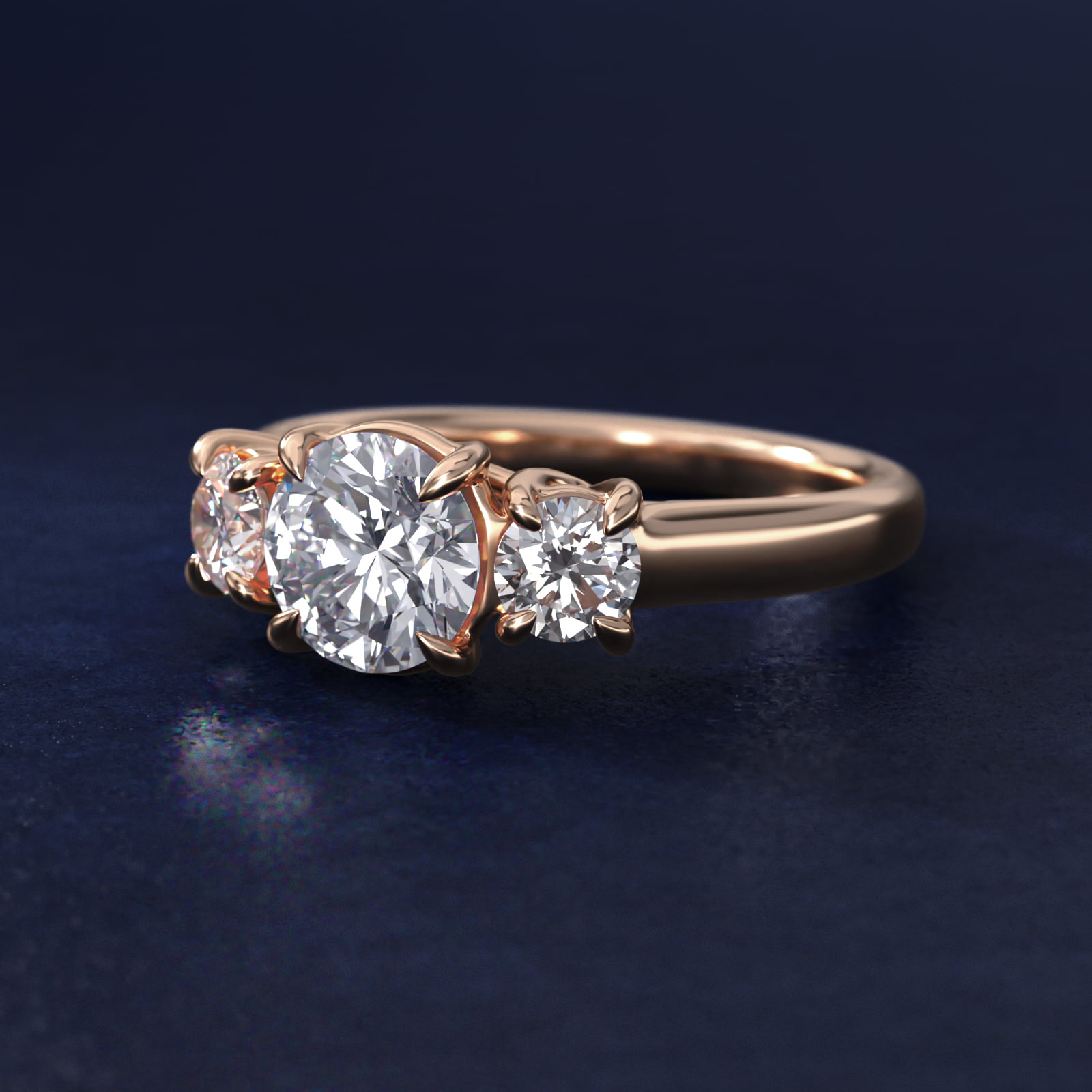 Round Diamond Three Stone Engagement Ring In 14K Rose Gold By James Allen