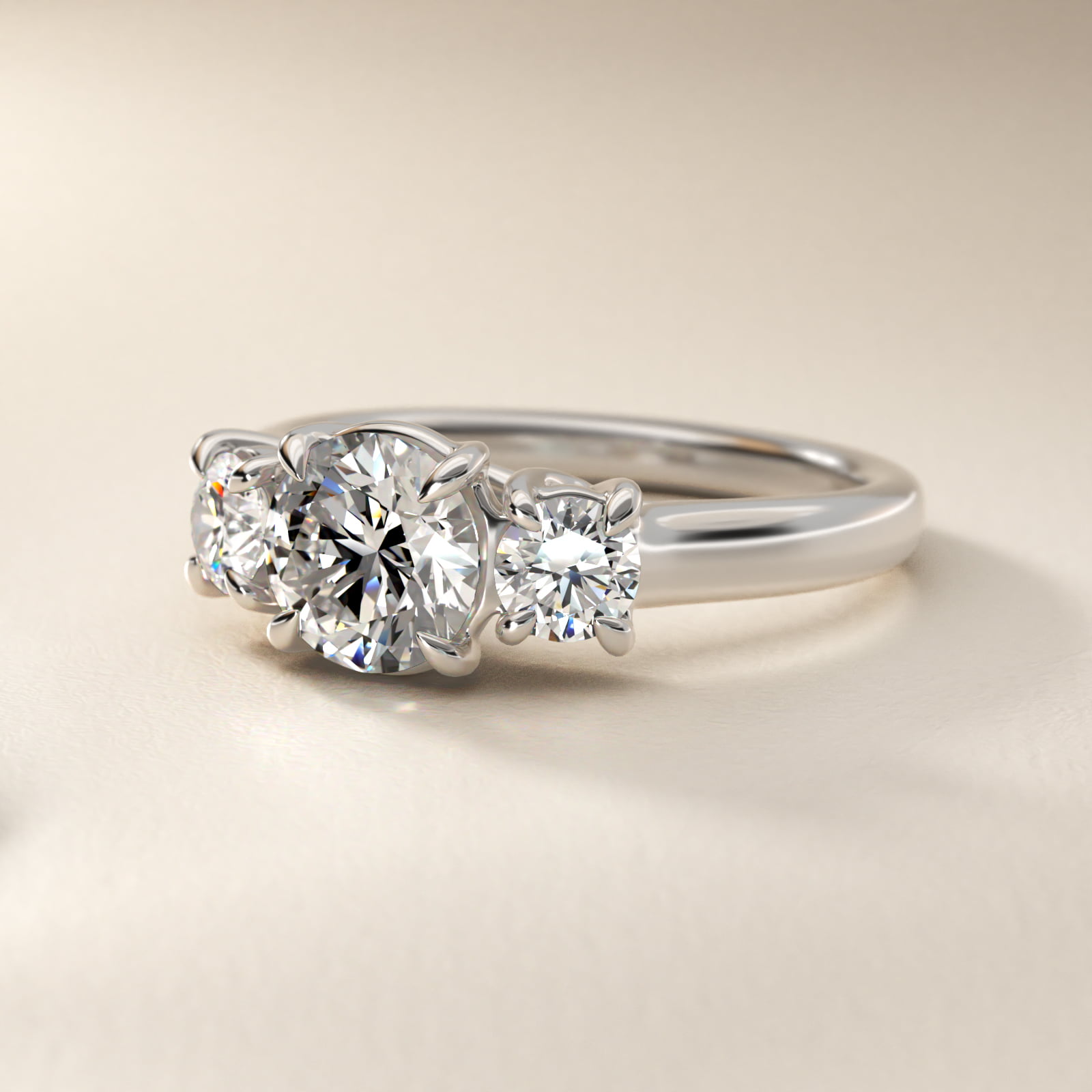 Round Diamond Three Stone Engagement Ring In 14K White Gold By James Allen