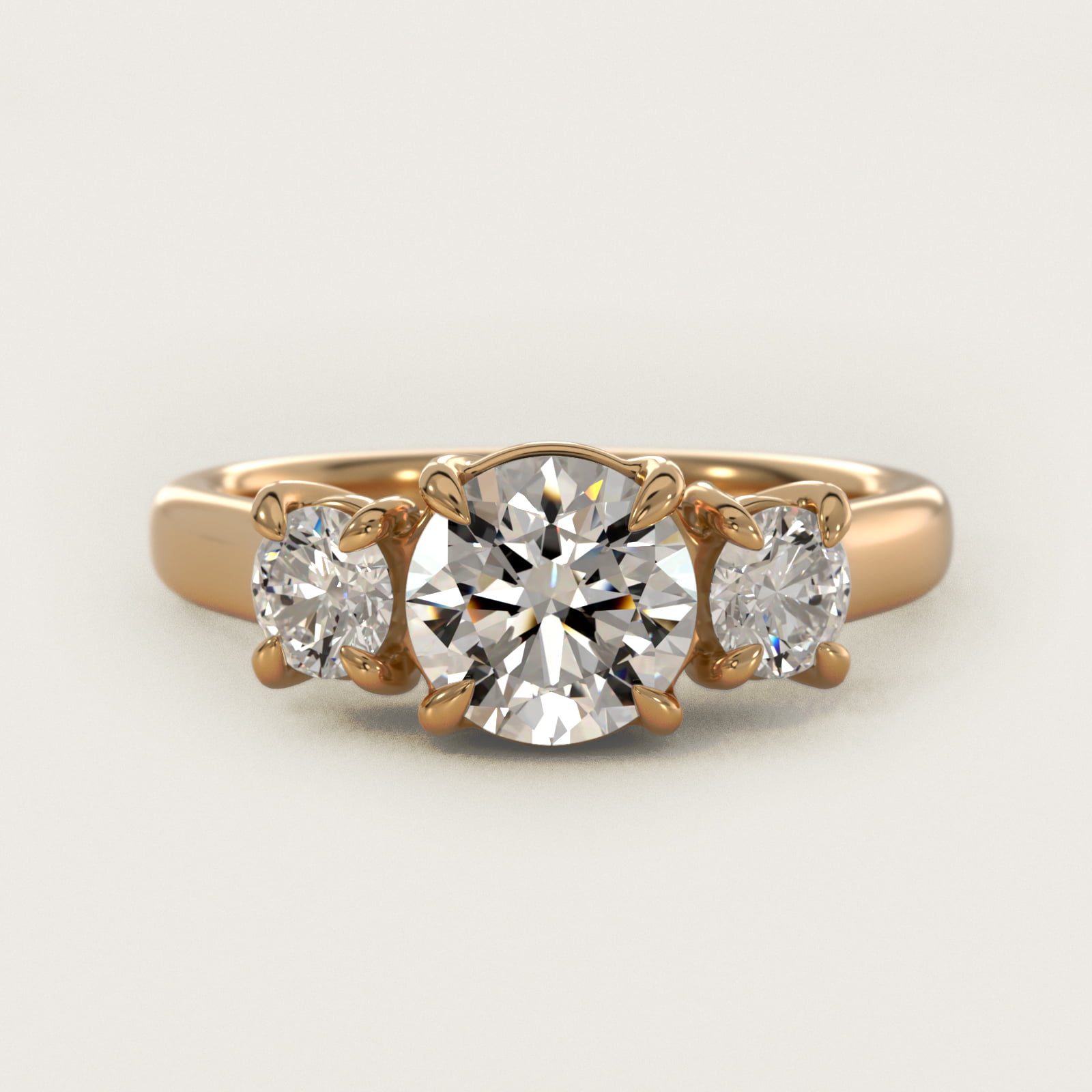 Round Diamond Three Stone Engagement Ring In 14K Yellow Gold By James Allen