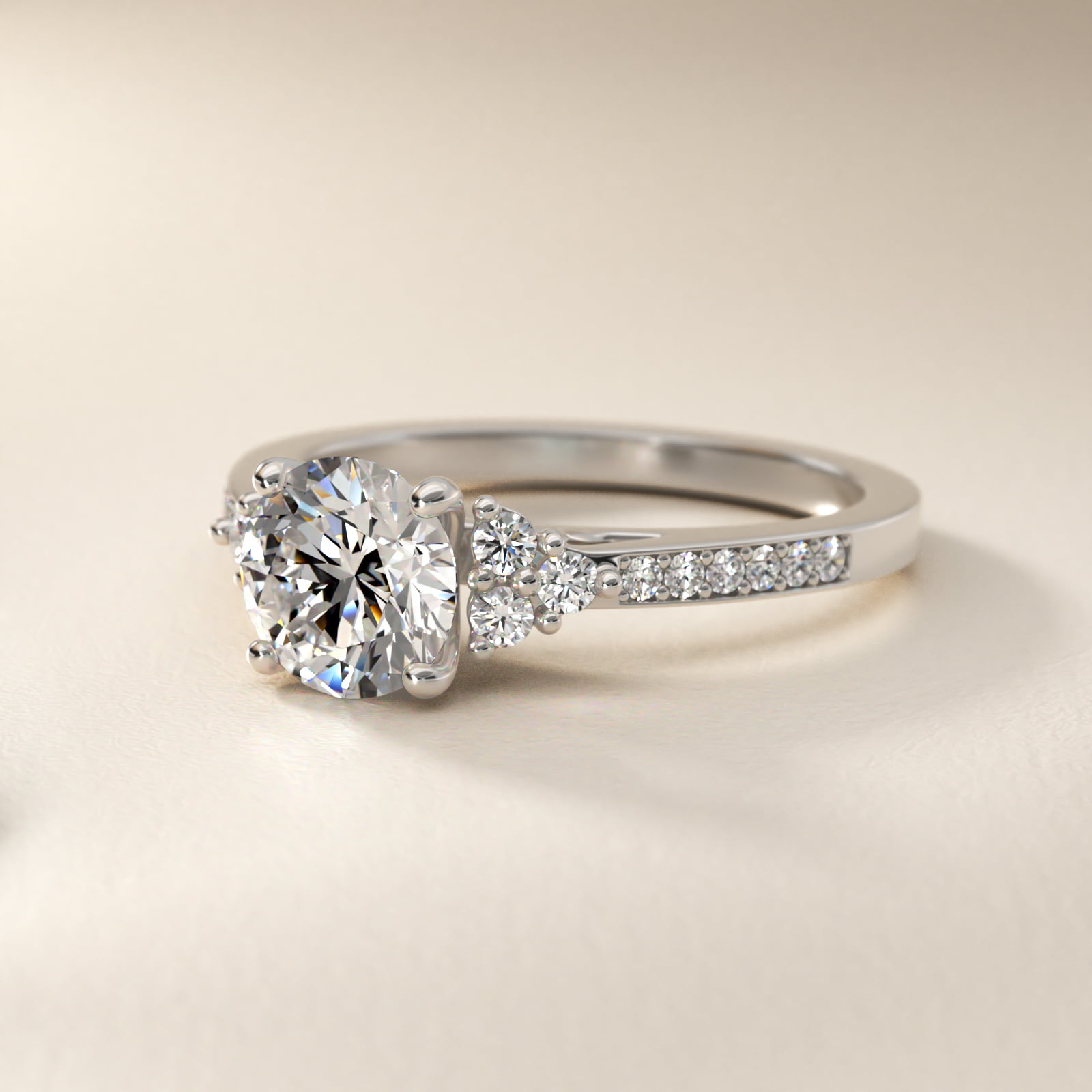 Pavé Trio Side Stone Diamond Engagement Ring In 18K White Gold By James Allen