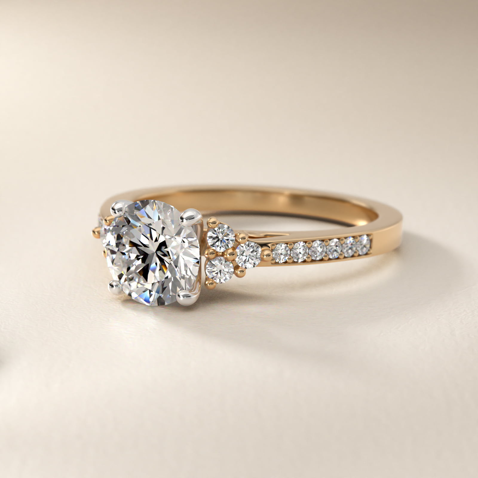 Pavé Trio Side Stone Diamond Engagement Ring In 14K Yellow Gold By James Allen