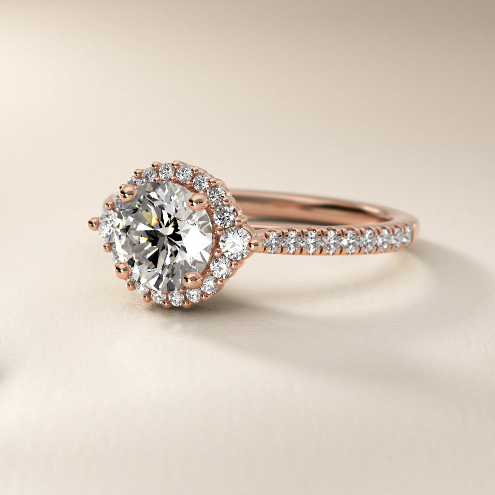 Pavé Diamond Halo Cathedral Engagement Ring In 14K Rose Gold By James Allen