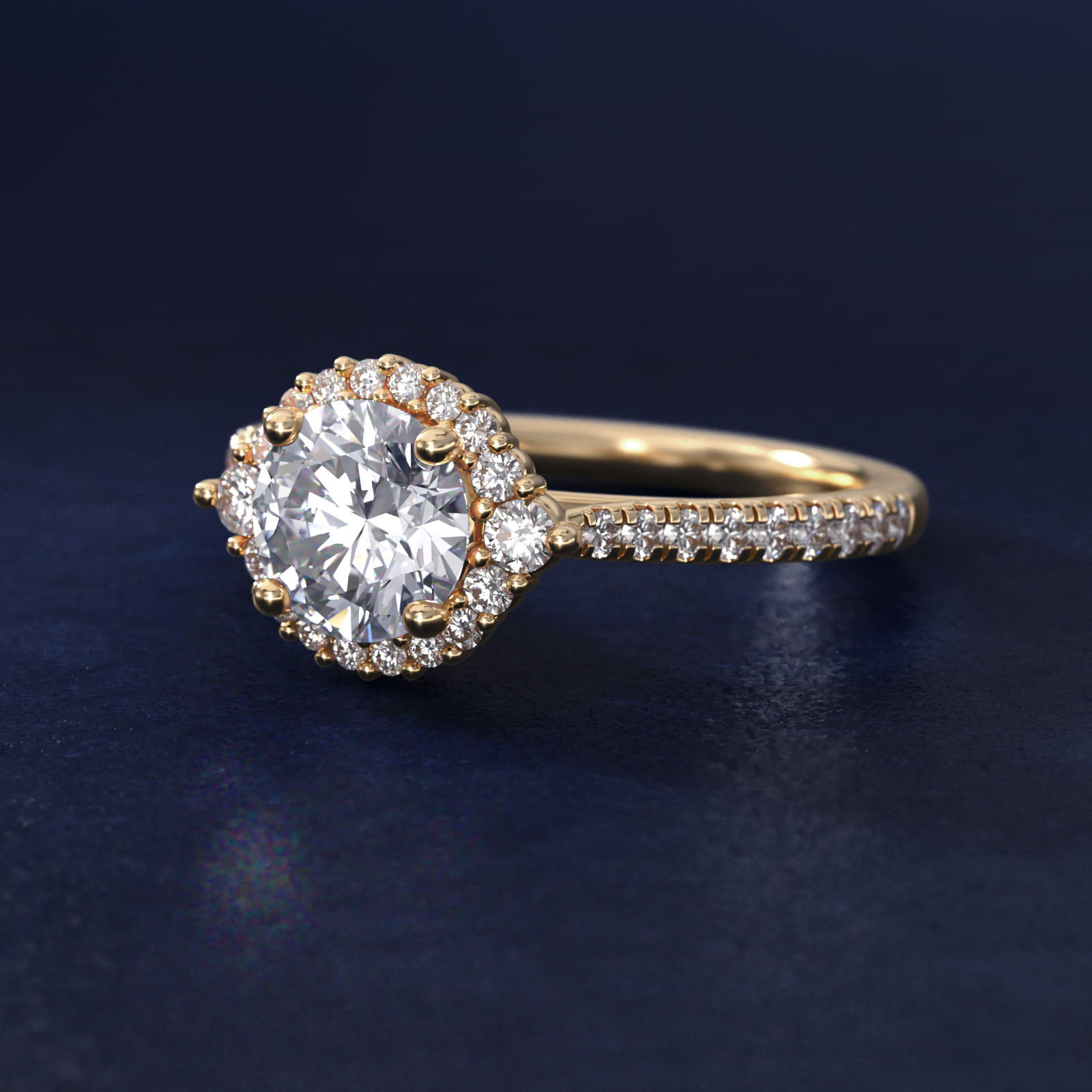 Pavé Diamond Halo Cathedral Engagement Ring In 14K Yellow Gold By James Allen