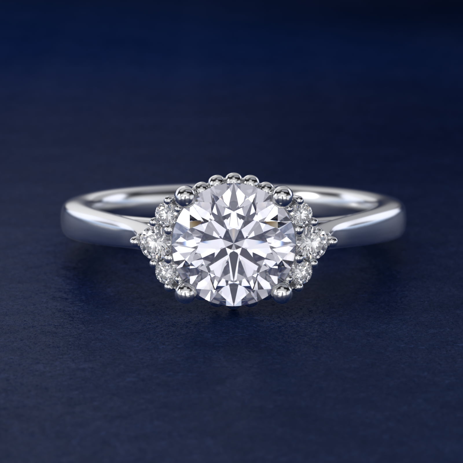 Bead Accent Pavé Trio Side Stone Diamond Engagement Ring In 18K White Gold By James Allen