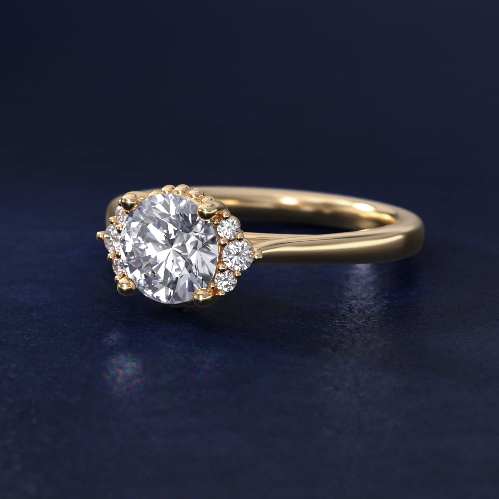 Bead Accent Pavé Trio Side Stone Diamond Engagement Ring In 18K Yellow Gold By James Allen