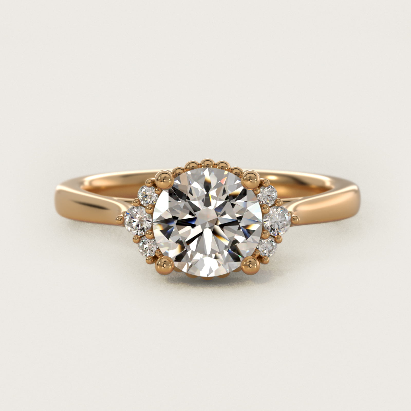 Bead Accent Pavé Trio Side Stone Diamond Engagement Ring In 14K Yellow Gold By James Allen