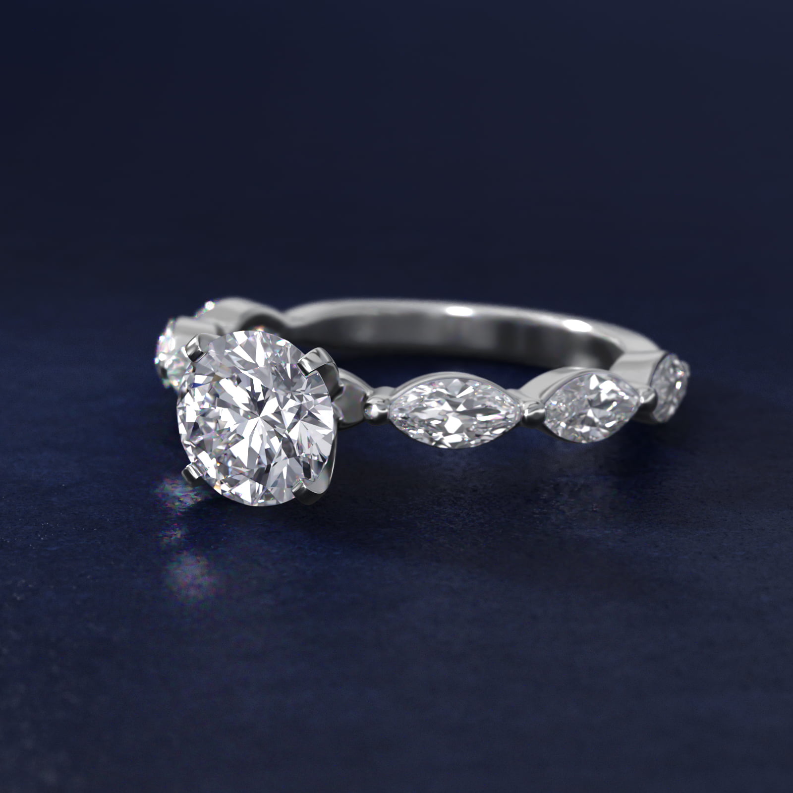 East West Marquise Cut Side Stone Diamond Engagement Ring In 14K White Gold By James Allen