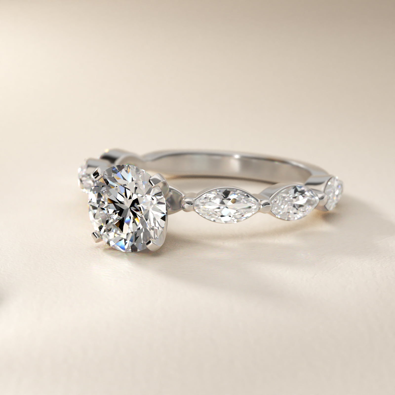 East West Marquise Cut Side Stone Diamond Engagement Ring In 18K White Gold By James Allen