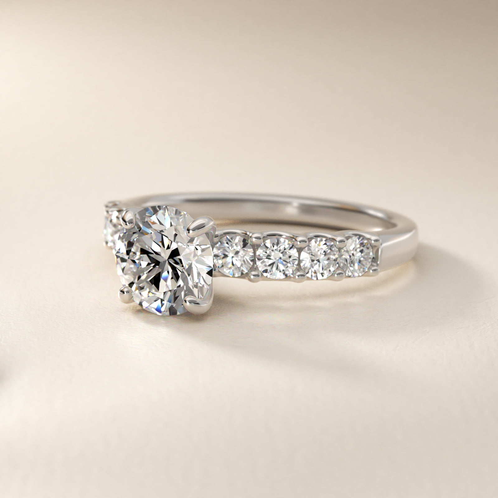 Eight Stone Contour Side Stone Diamond Shared Prong Engagement Ring In 18K White Gold By James Allen