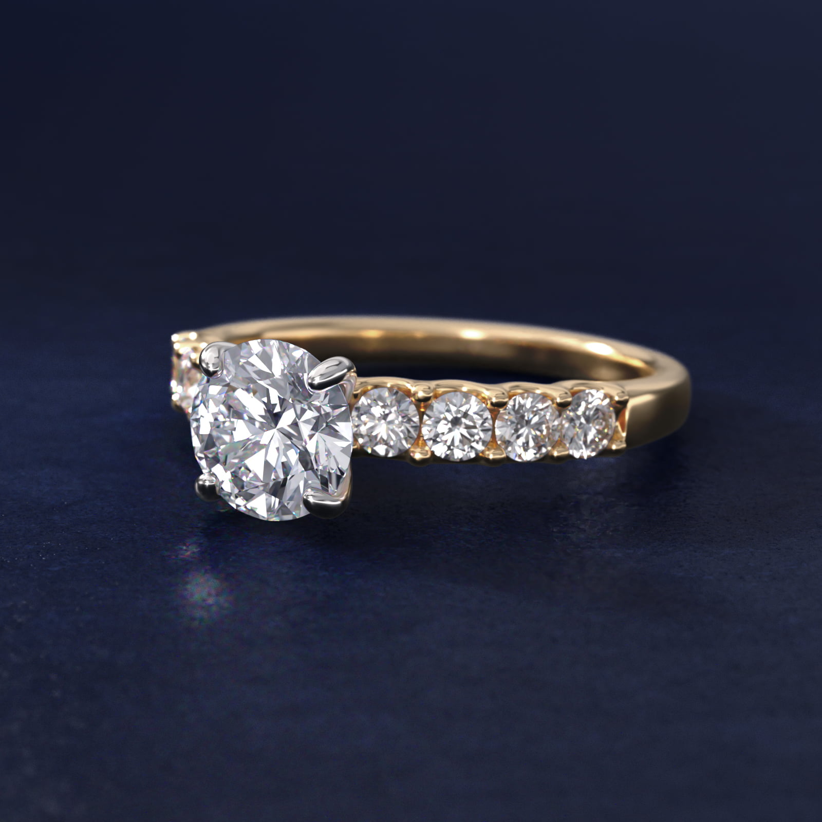 Eight Stone Contour Side Stone Diamond Shared Prong Engagement Ring In 18K Yellow Gold By James Allen