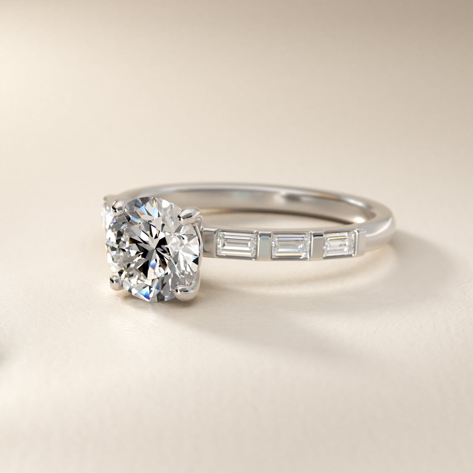 Straight Baguette Row Side Stone Diamond Engagement Ring In 18K White Gold By James Allen