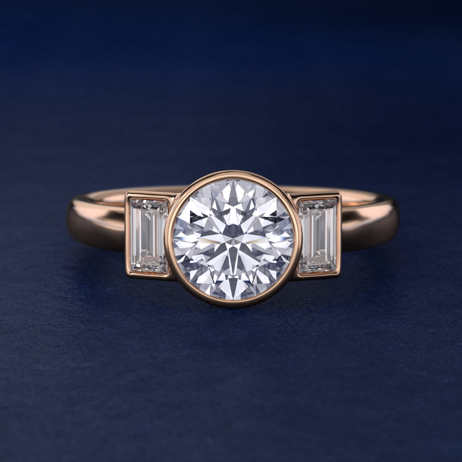 Bezel Straight Baguette Cut Diamond Three Stone Engagement Ring In 14K Rose Gold By James Allen