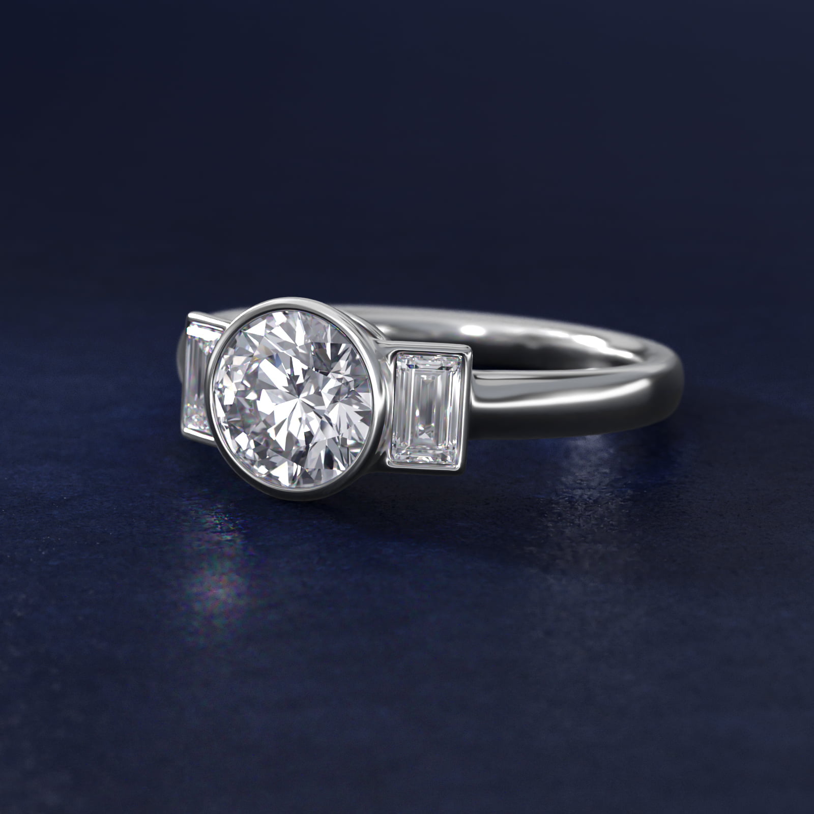 Bezel Straight Baguette Cut Diamond Three Stone Engagement Ring In 18K White Gold By James Allen