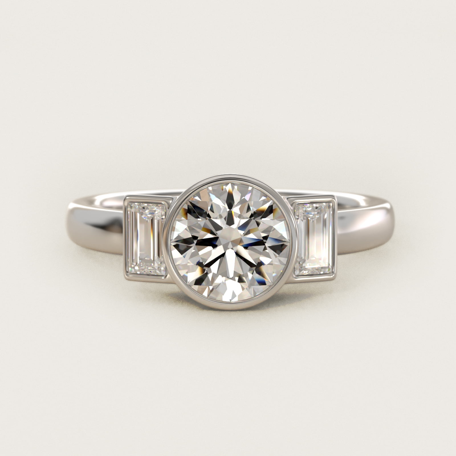 Bezel Straight Baguette Cut Diamond Three Stone Engagement Ring In Platinum By James Allen