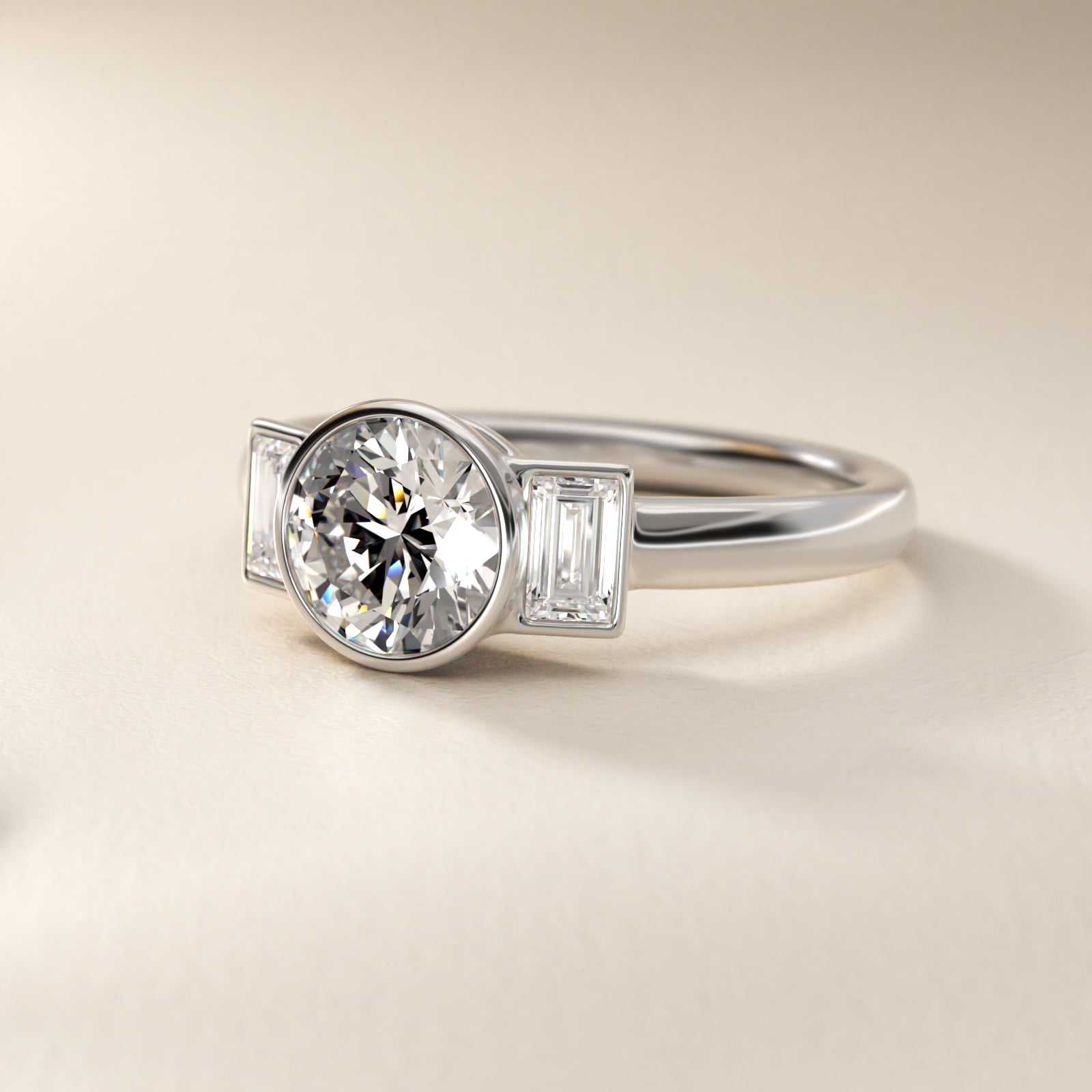 Bezel Straight Baguette Cut Diamond Three Stone Engagement Ring In 14K White Gold By James Allen