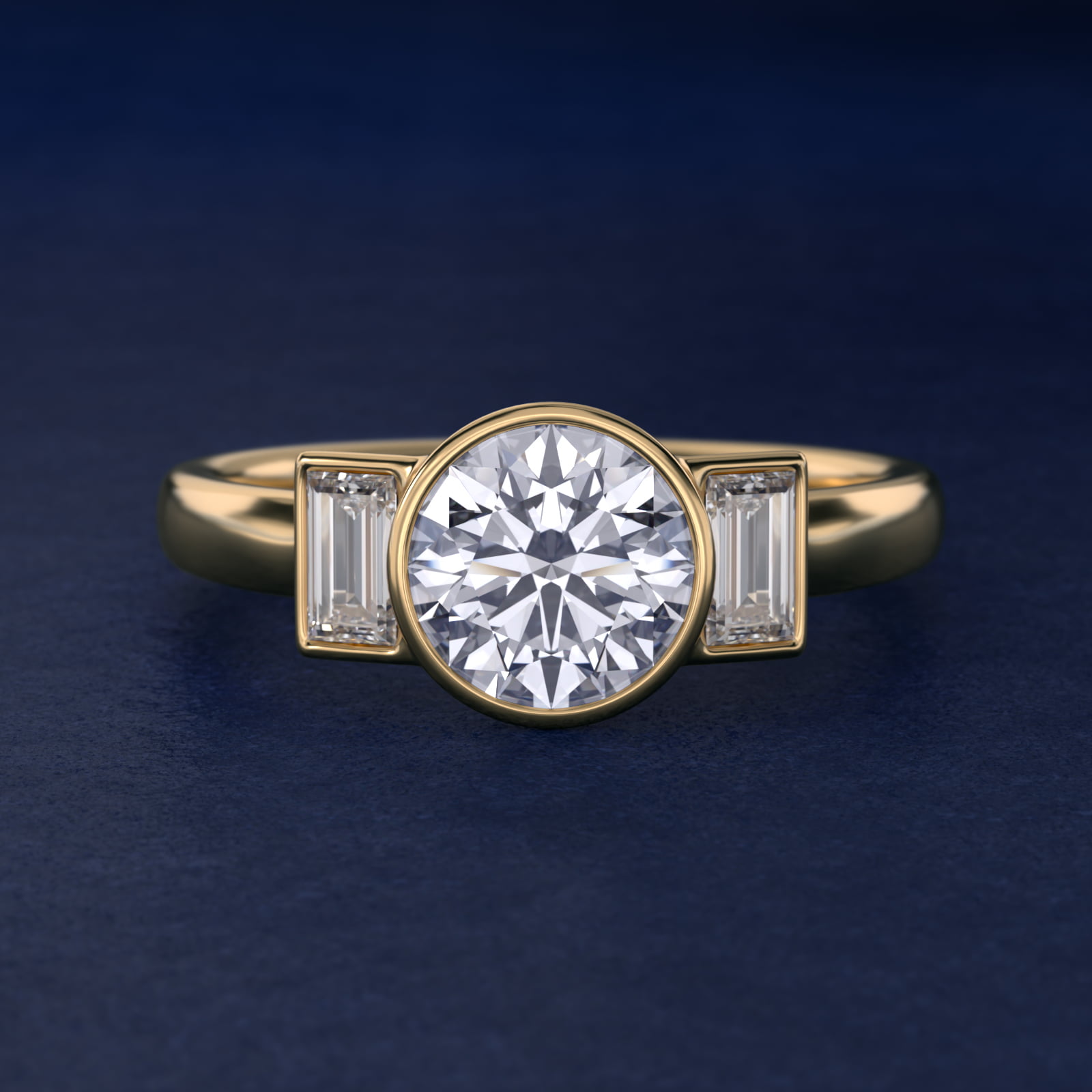 Bezel Straight Baguette Cut Diamond Three Stone Engagement Ring In 14K Yellow Gold By James Allen