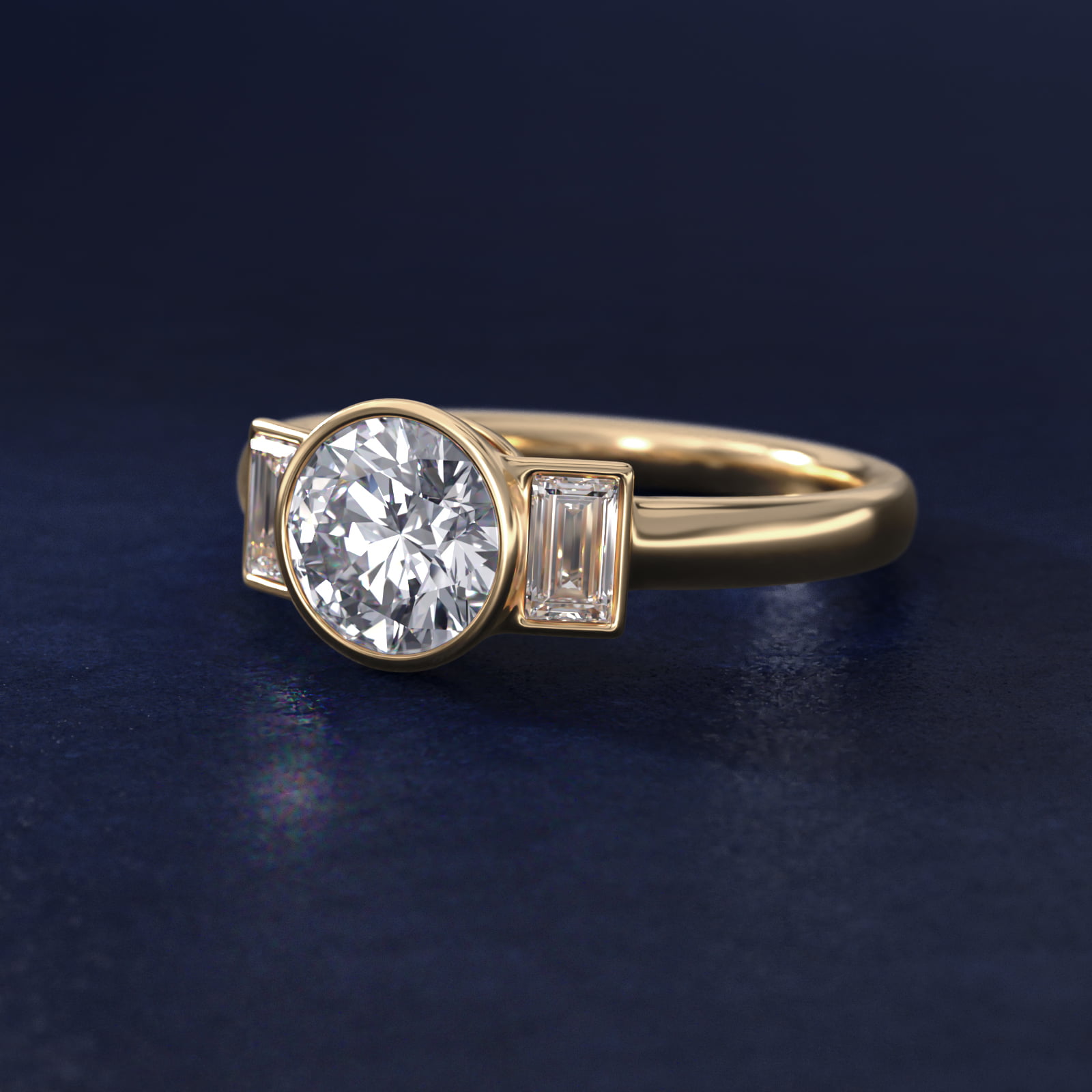 Bezel Straight Baguette Cut Diamond Three Stone Engagement Ring In 18K Yellow Gold By James Allen