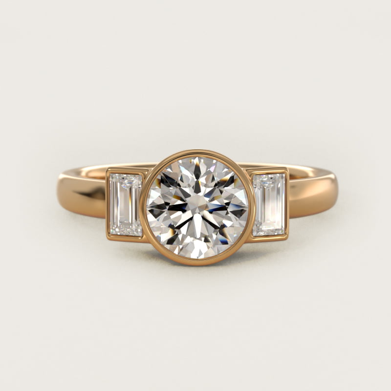 Bezel Straight Baguette Cut Diamond Three Stone Engagement Ring In 14K Yellow Gold By James Allen