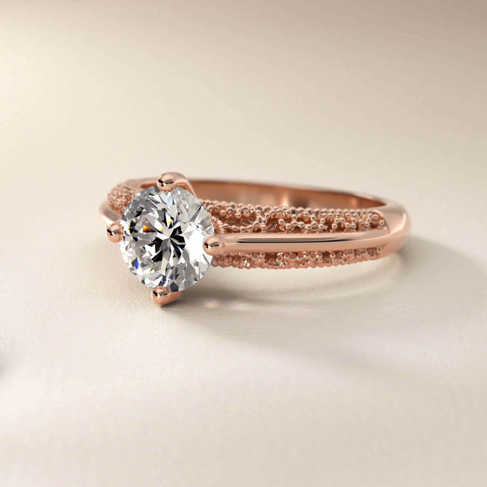 Beaded Filigree Cathedral Kite-Set Vintage-Style Engagement Ring In 14K Rose Gold By James Allen