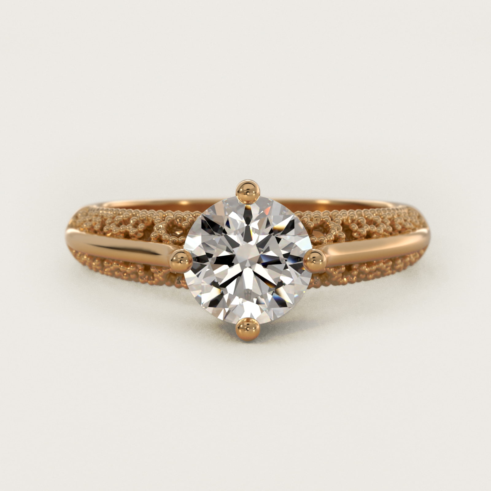 Beaded Filigree Cathedral Kite-Set Vintage-Style Engagement Ring In 14K Yellow Gold By James Allen