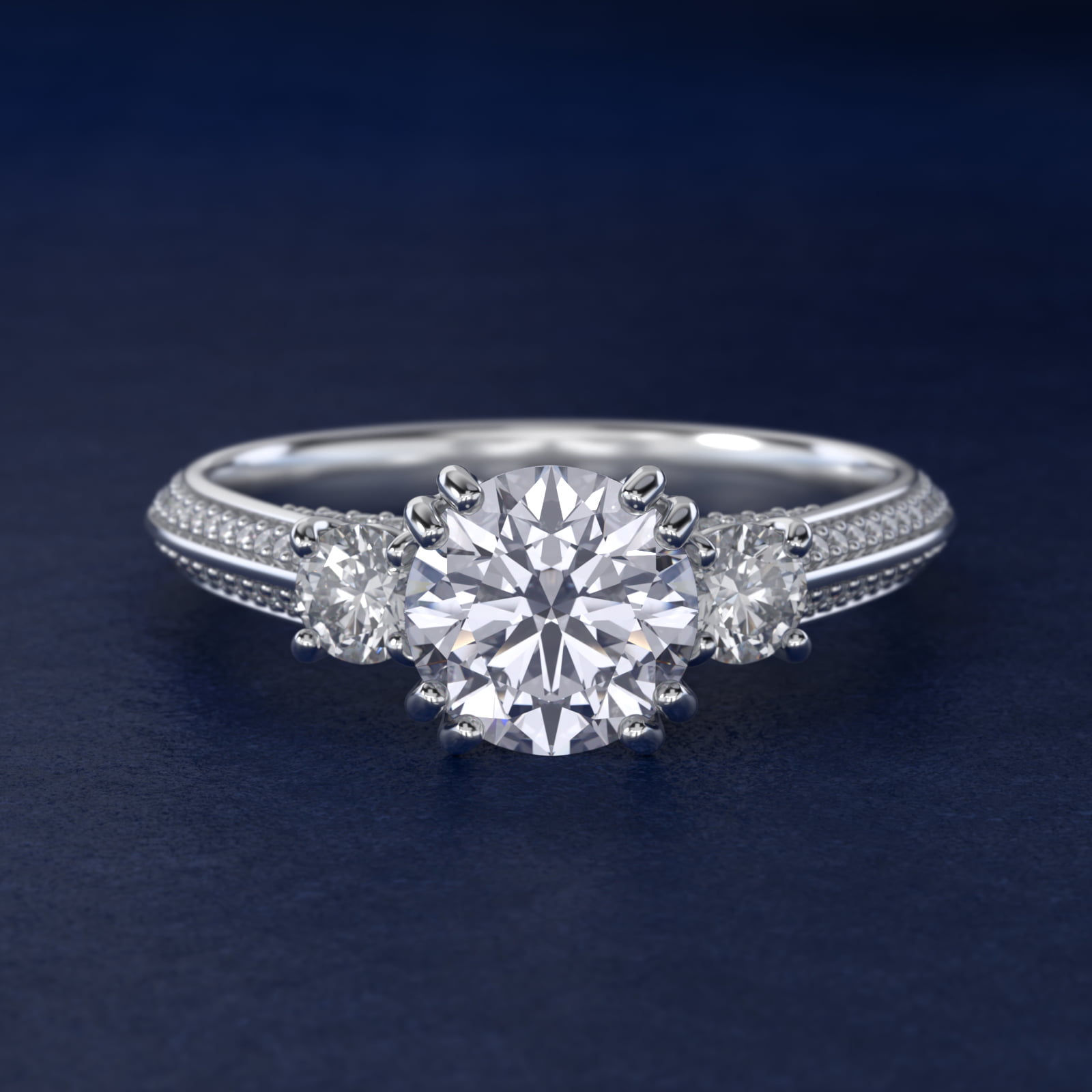 Pavé Knife Edge Diamond Three Stone Engagement Ring In Platinum By James Allen